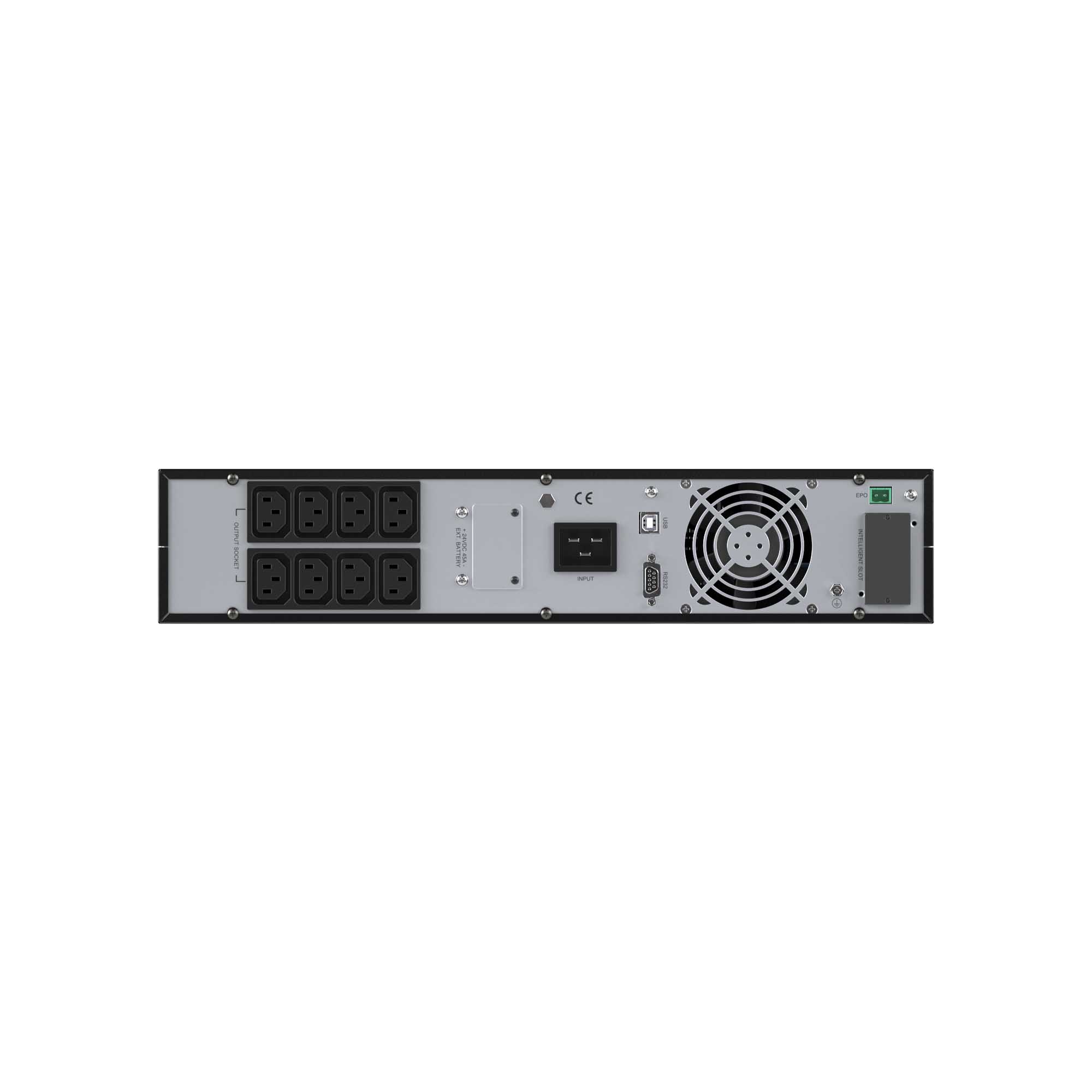 Онлайн ИБП ДКС серии Смолл Рэкмаунт (Small Rackmount), 2000 ВА/1800 Вт, 1/1, 8xIEC C13, 1хIEC C19, EPO, USB, RS-232, Rack 2U, з/у 1А, 4x9Ач