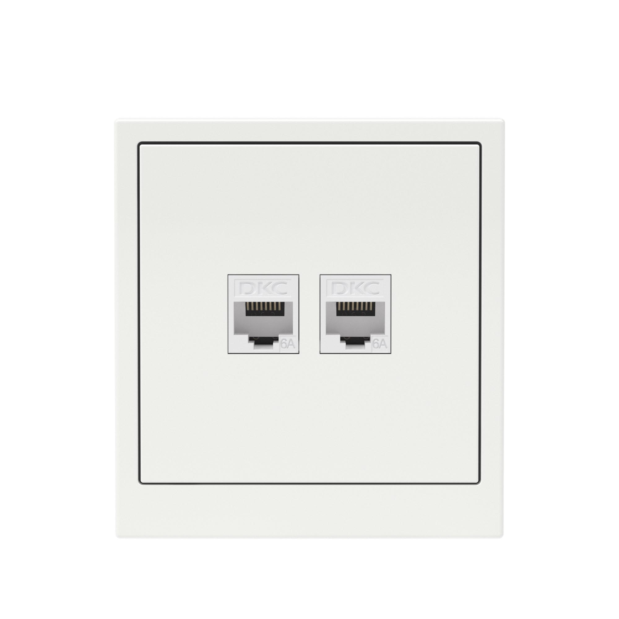 Компьютерная розетка RJ-45 без шторки, кат.6А двойная, KANT, белая магнолия