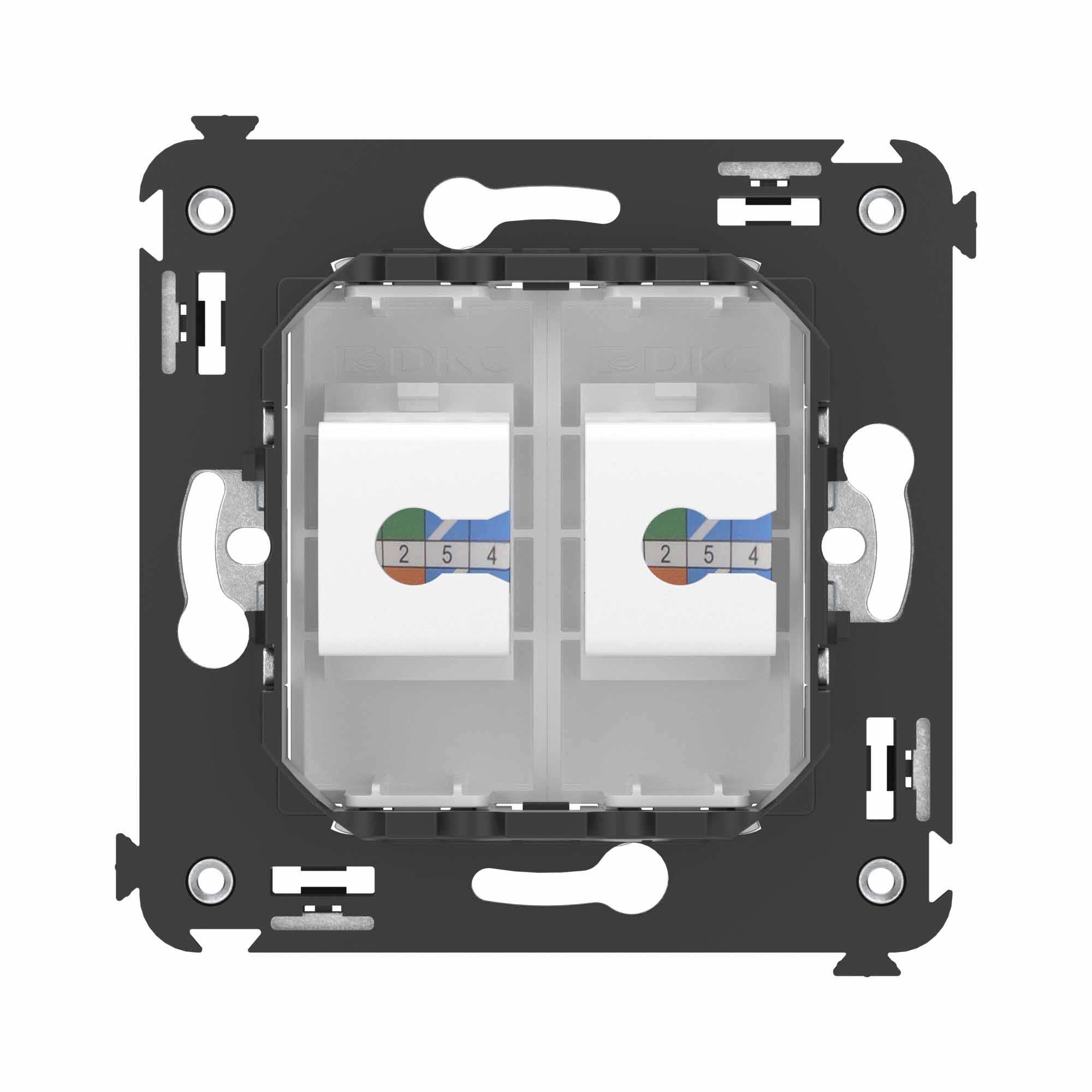 Телефонная розетка RJ-12 без шторки в стену двойная, Avanti, белое облако