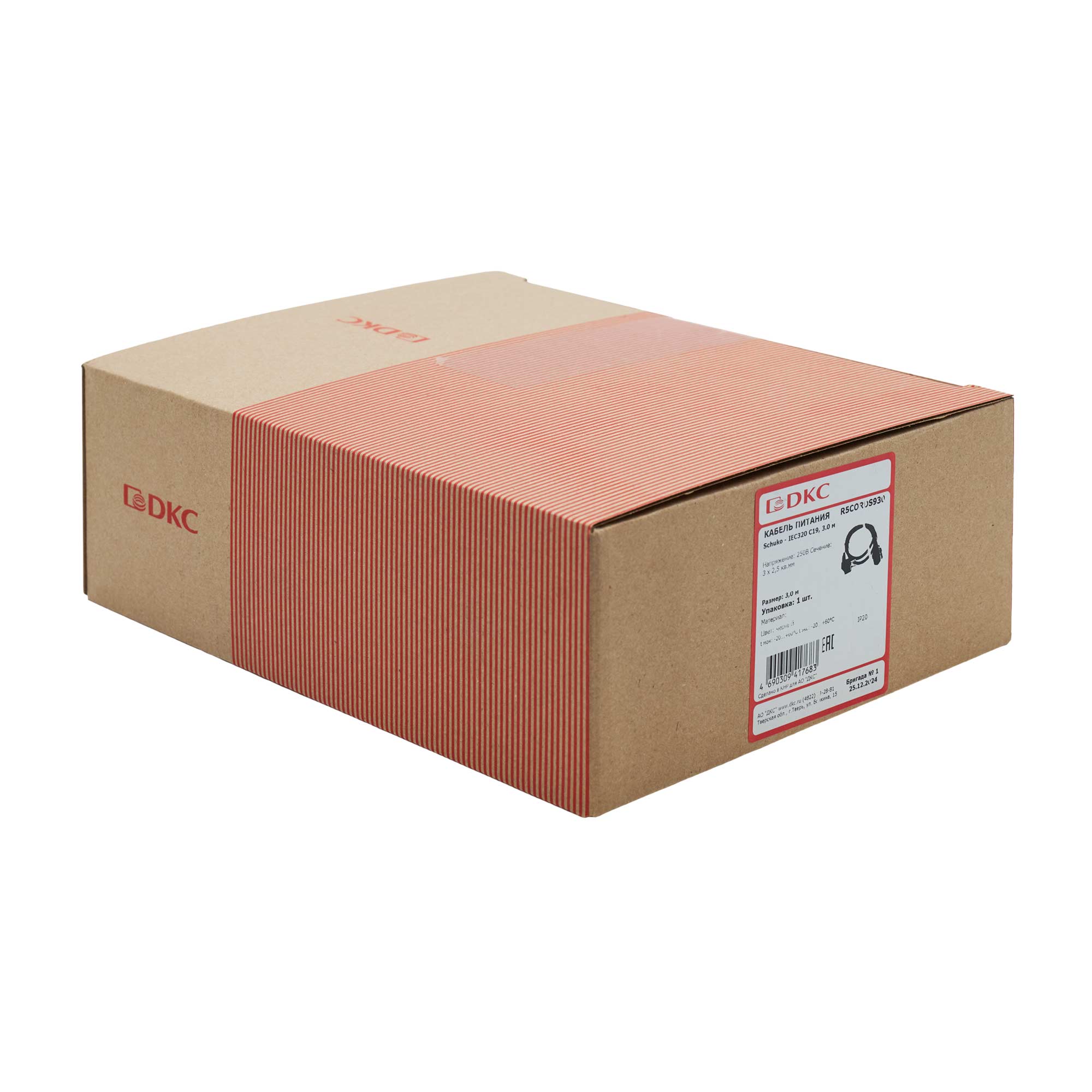 Кабель питания DKC, Sсhuko - IEC320 C19, 3,0м, 3х2,5мм