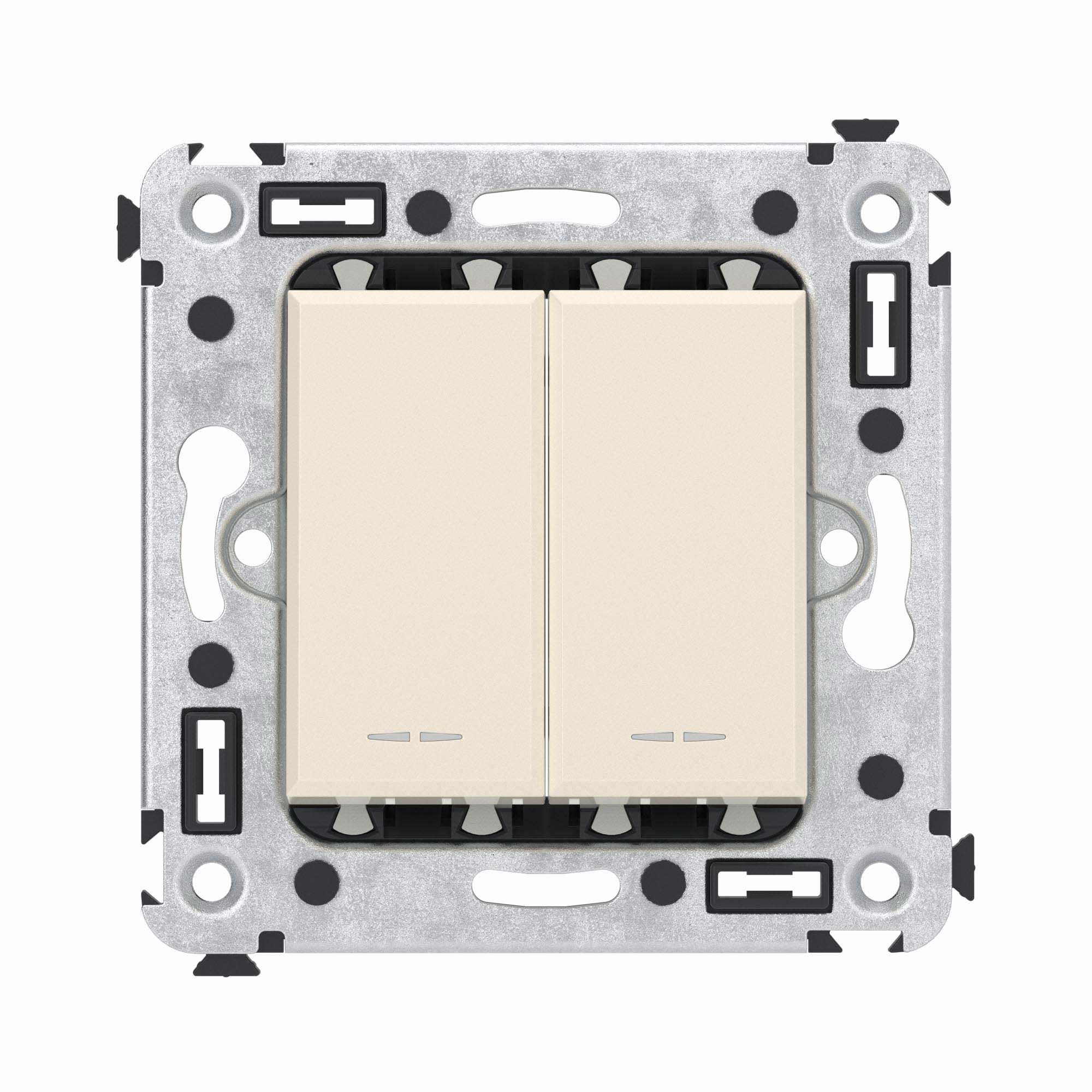 Переключатель двухклавишный в стену, Avanti, ванильная дымка