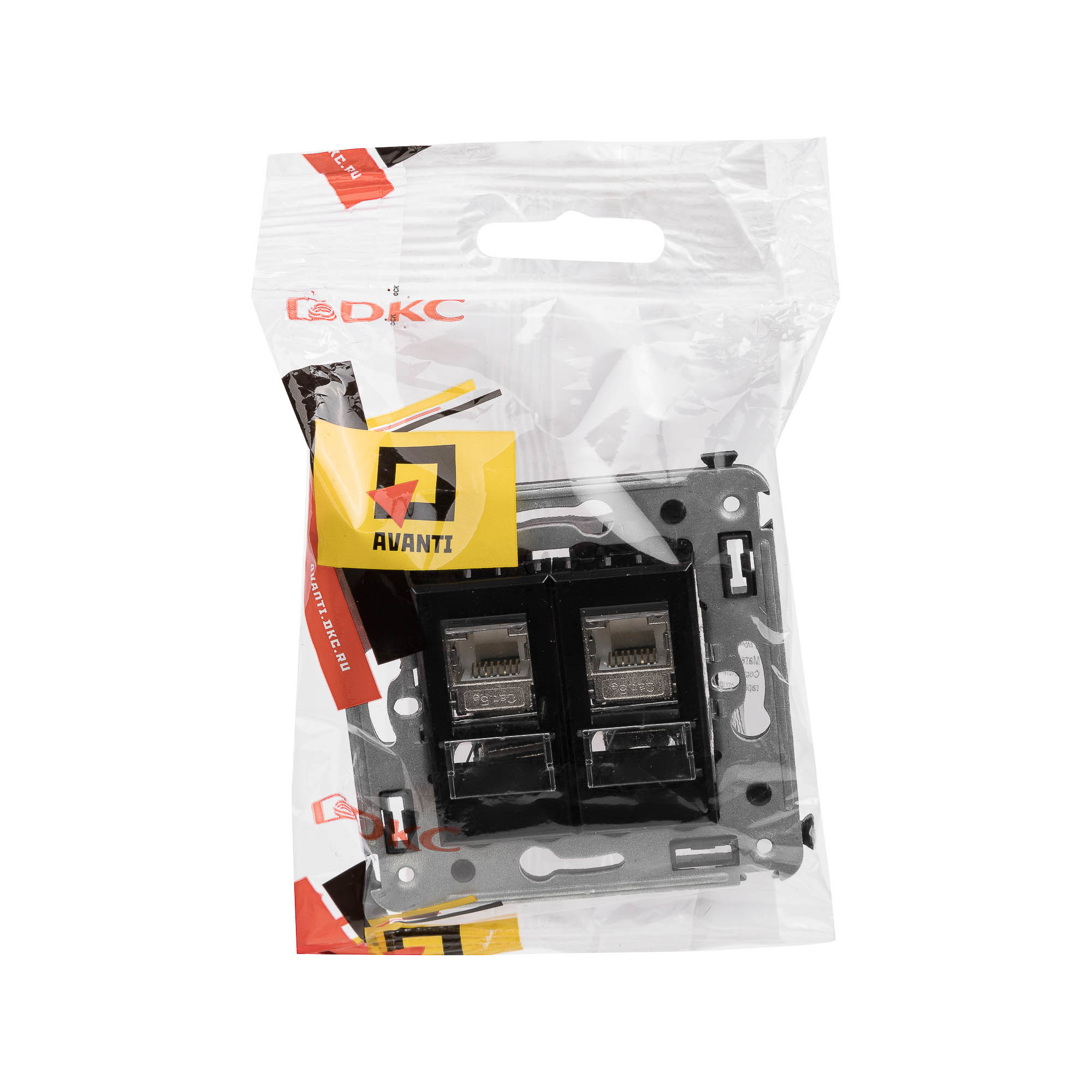 Компьютерная розетка RJ-45 в стену, кат.5e двойная экранированная, Avanti, черный квадрат