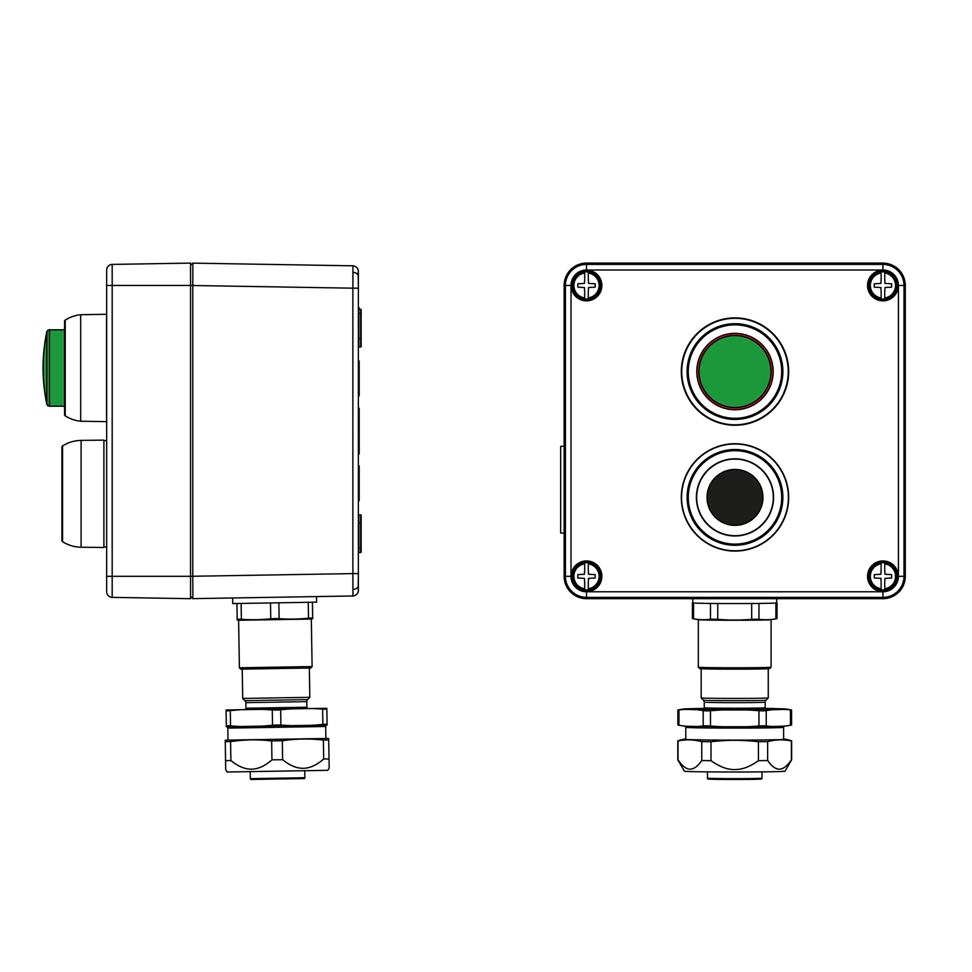 Взрывозащищенные посты Ex e Ex i Взрывозащищенный пост управления из алюминия CPE-A-12-(1xP1B(11)-1xLG(250))-1xKAEPM2MHK-20(C)1Ex d e IIC Т5 Gb / Ex tb IIIC T95°C Db IP66 DKC|ДКС