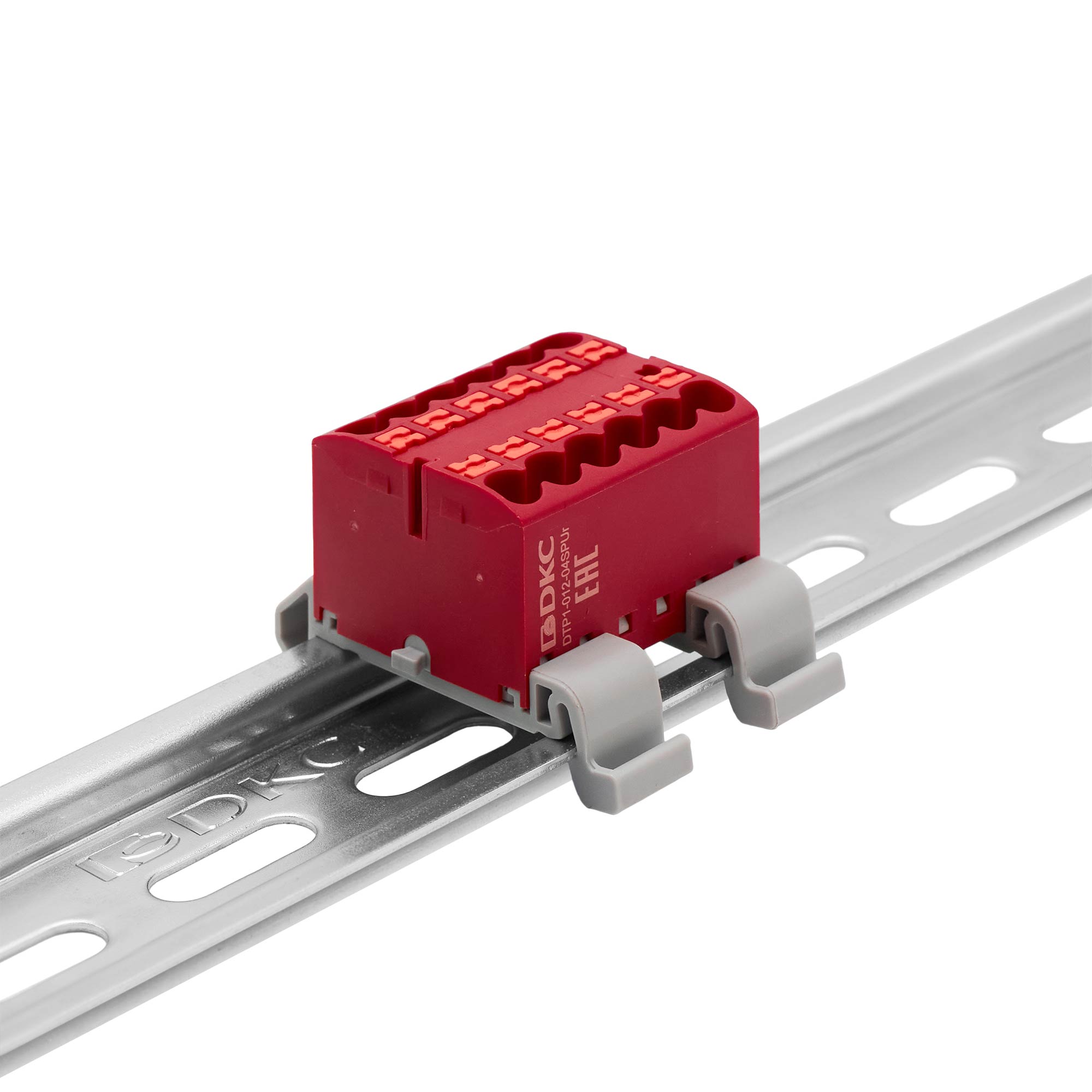 Блок распределительный с гориз. адаптером на рейку шириной 35мм, зажим push-in, 12 точек подключения 2,5 кв.мм, красный