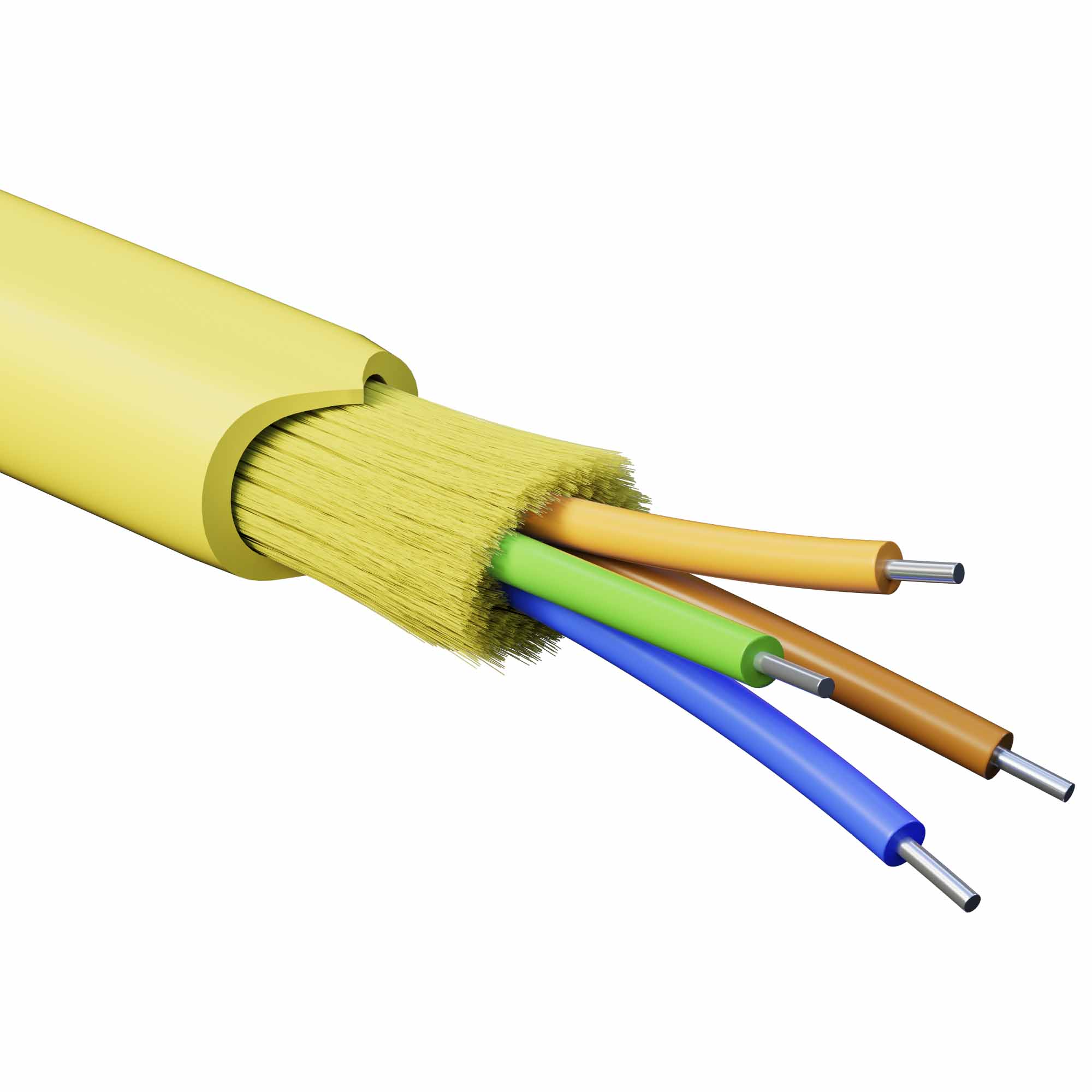 Кабели для внутренней прокладки с волокнами ОS2 Кабель волоконно-оптический, распределительный, арамидные упрочняющие нити, для внутренней прокладки, нг(А)-HF, 4 ОВ, категория OS2 (G.652.D) плотный буфер, 0,4 кН, барабан 2000 м DKC|ДКС