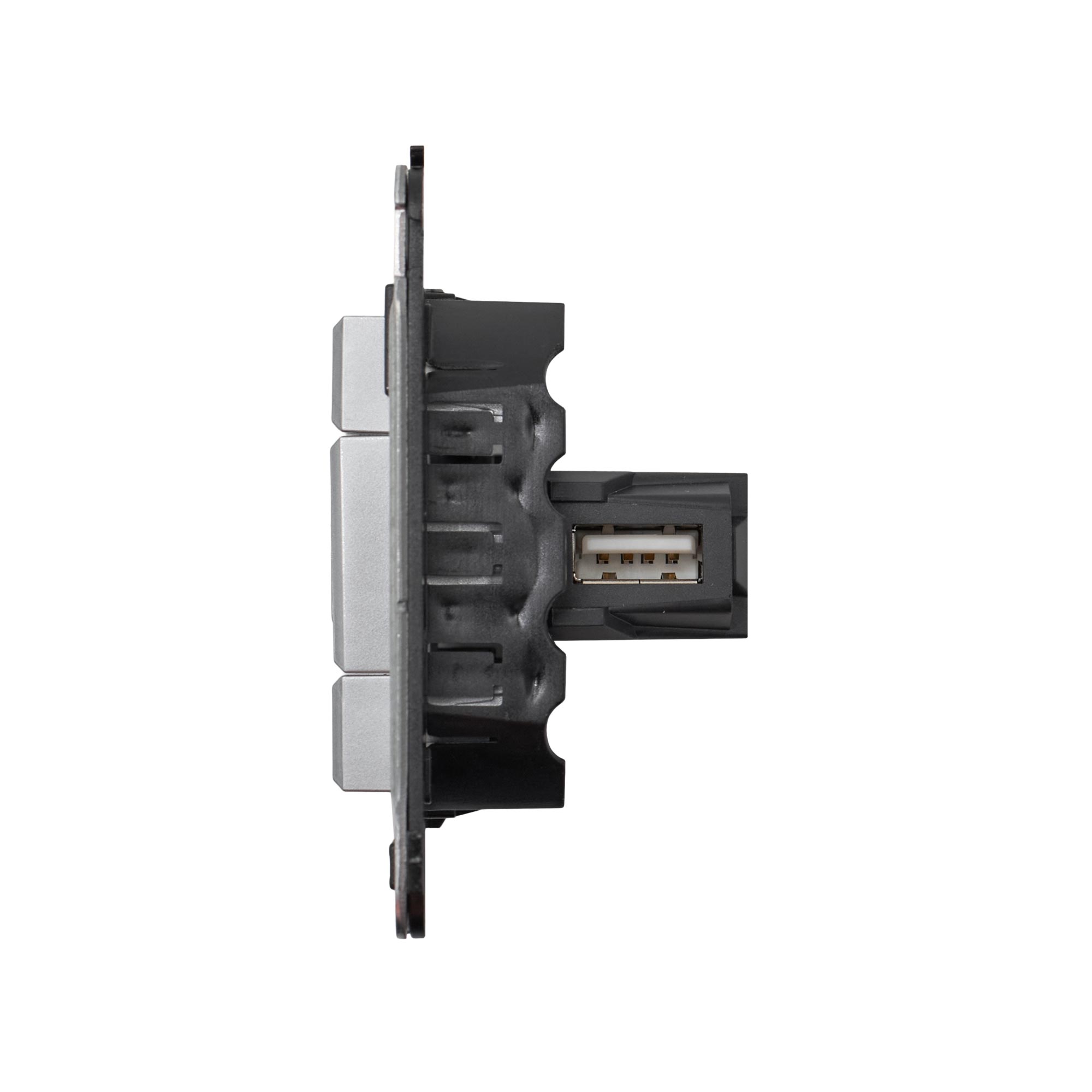 USB 2.0 розетка одинарная в стену, тип А-А, Avanti, закаленная сталь
