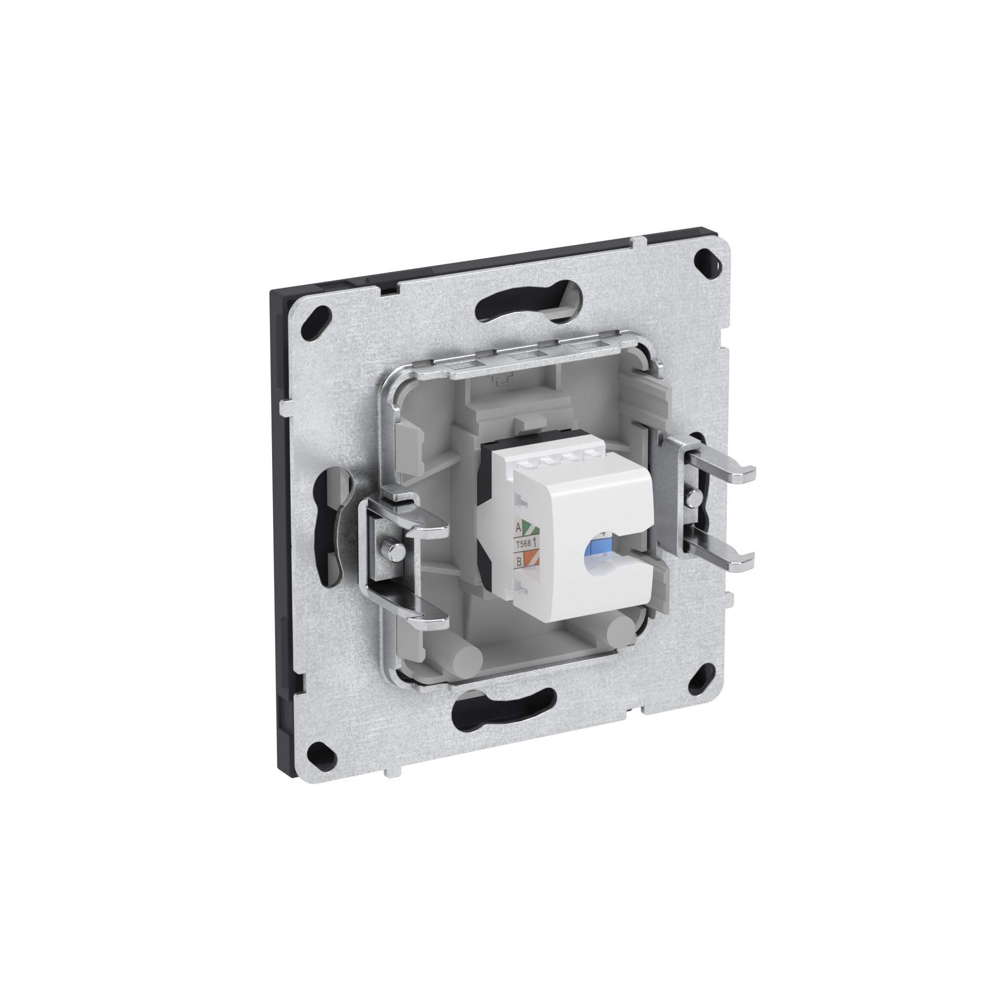 Компьютерная розетка RJ-45 без шторки, кат.5е одинарная, KANT, черный уголь