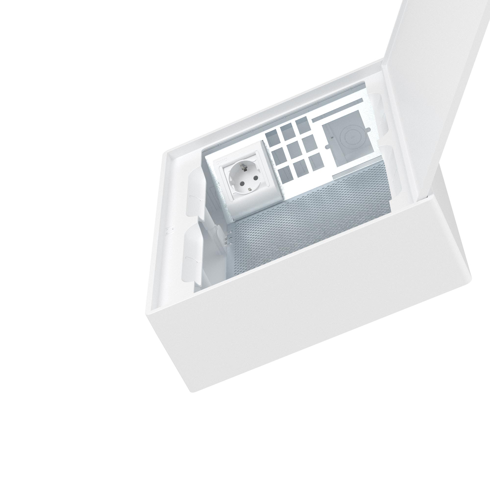 Щиток 24 мод настенный слаботочный Фрейм (FRAME), белый, с белой дверцей, с  монтажной платой, 1 розеткой (арт. 76482B) и установочной рамкой