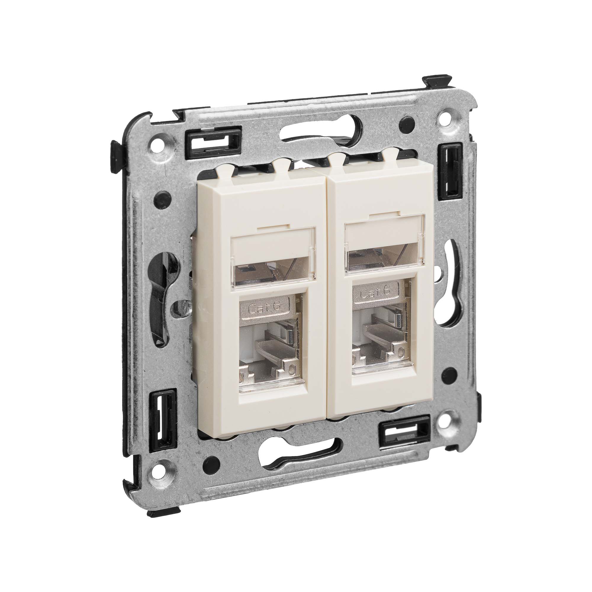Компьютерная розетка RJ-45 в стену, кат.6 двойная экранированная, Avanti, ванильная дымка