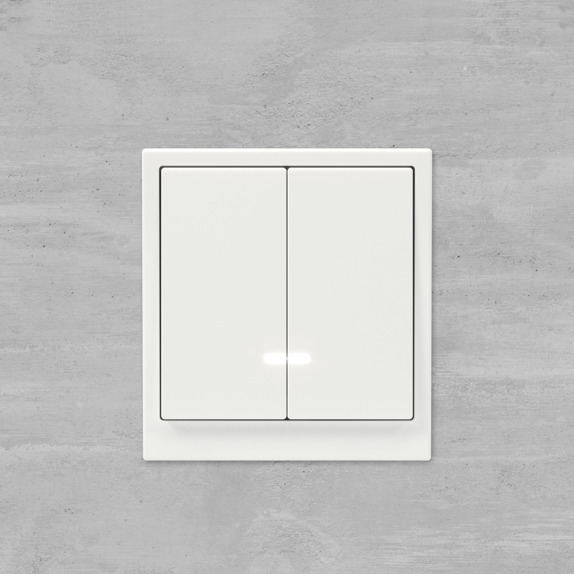 Переключатель двухклавишный с подсветкой, KANT, белая магнолия