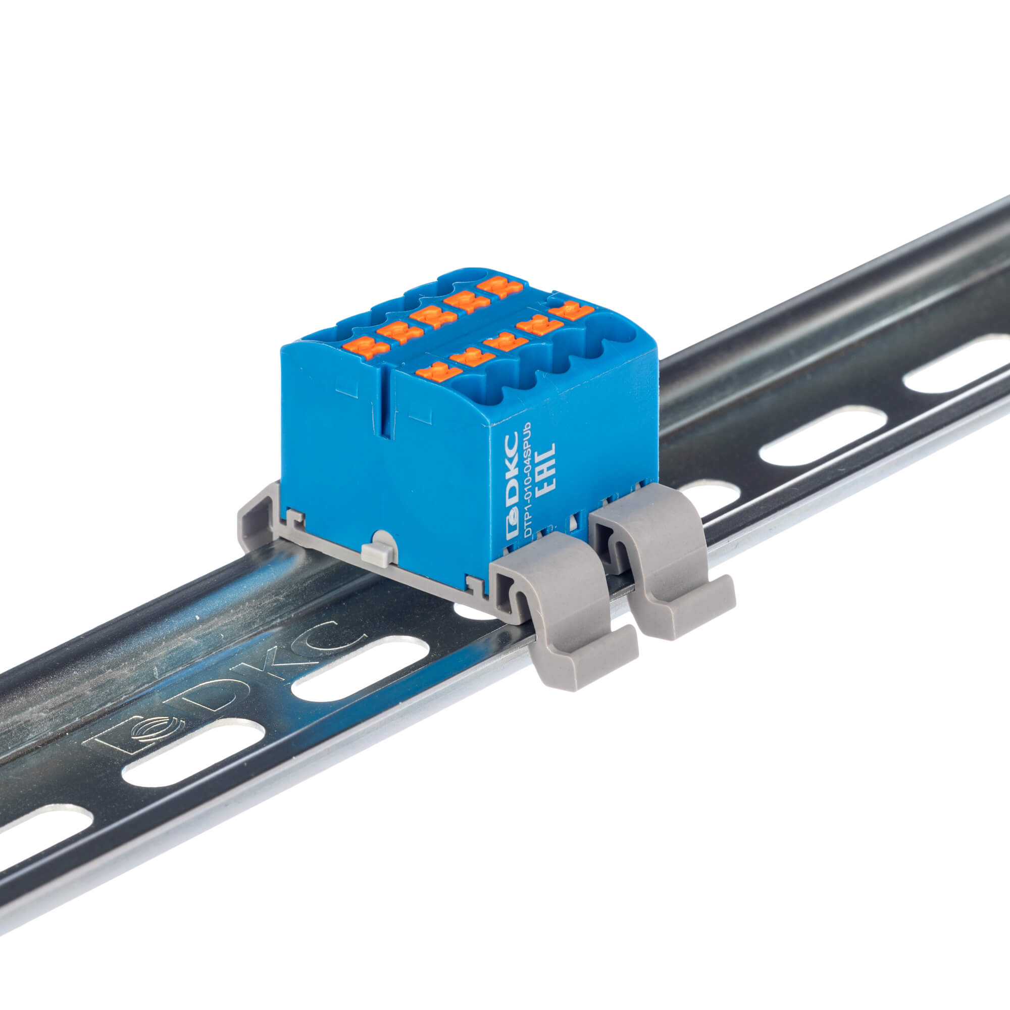 Блок распределительный с гориз. адаптером на рейку шириной 35мм, зажим push-in, 10 точек подключения 2,5 кв.мм, синий