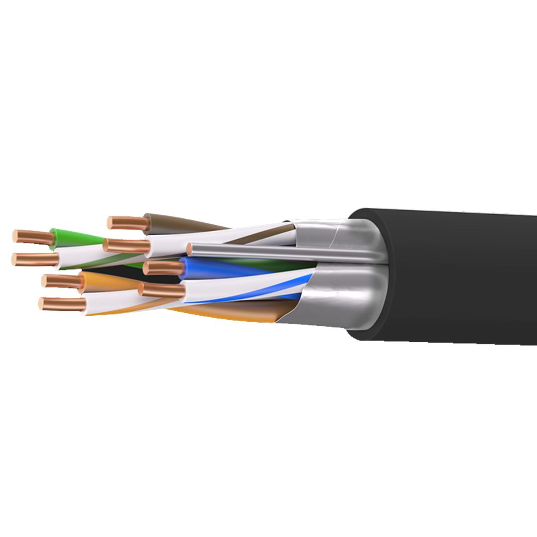 Кабель витая пара категории 5е Кабель витая пара кат. 5E экранированный F/UTP, 4 пары, нг(А)-HF, для внешней/внутренней прокладки, чёрный, катушка 305 м DKC|ДКС