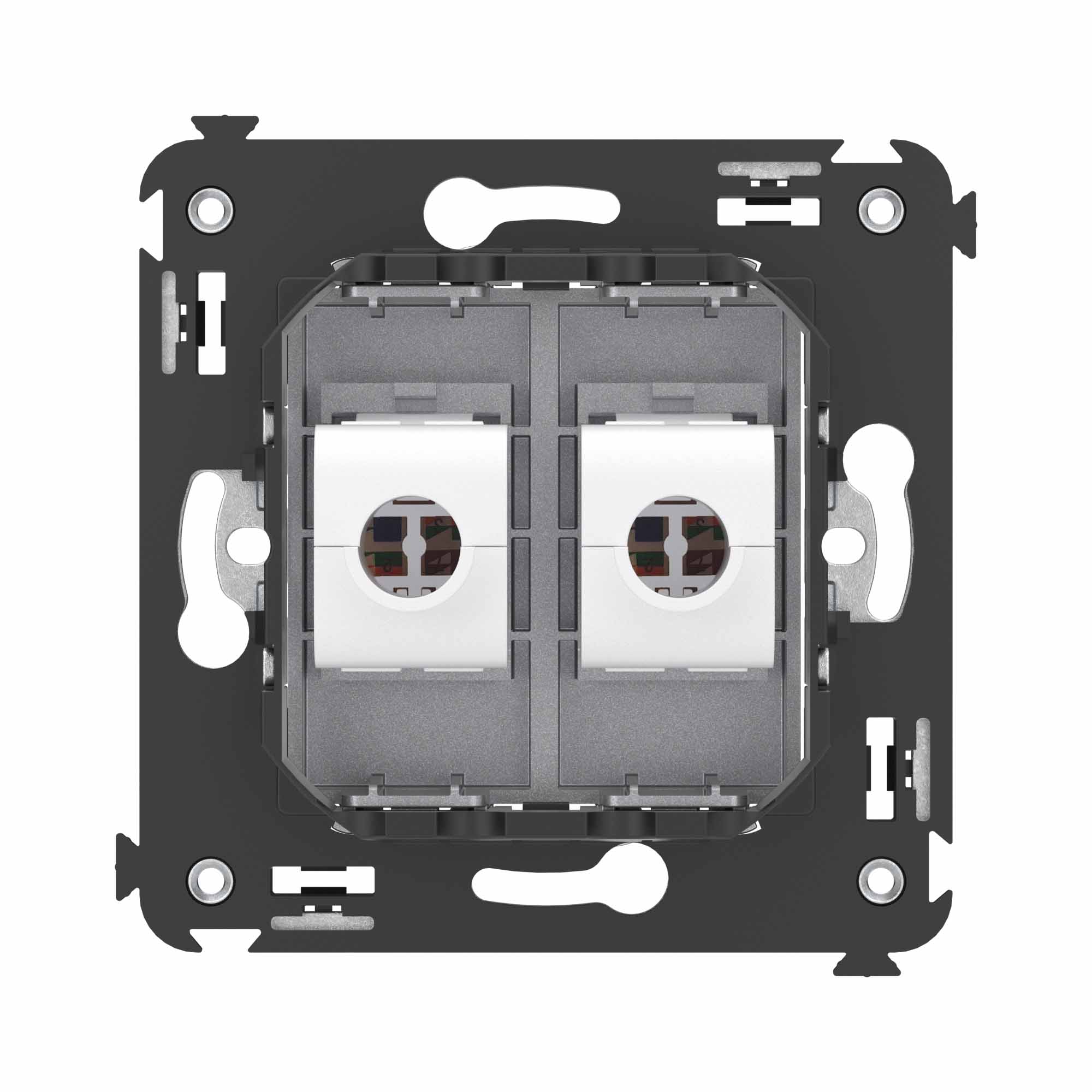 Компьютерная розетка RJ-45 без шторки в стену, кат.6А двойная, Avanti, закаленная сталь