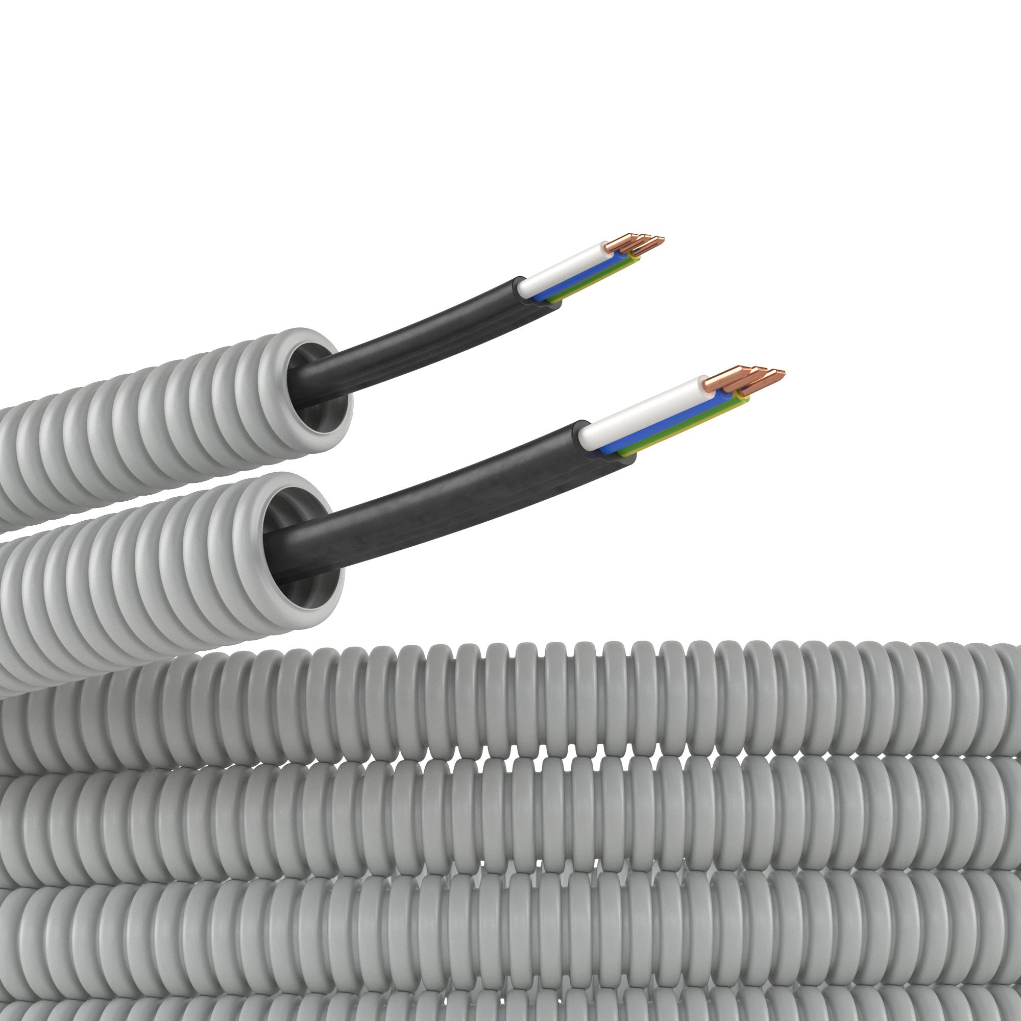 Электротруба Электротруба ПВХ гибкая гофр. д.20мм, цвет серый, с кабелем ВВГ-Пнг(А)-LS3х1,5мм² Конкорд, 100м DKC|ДКС