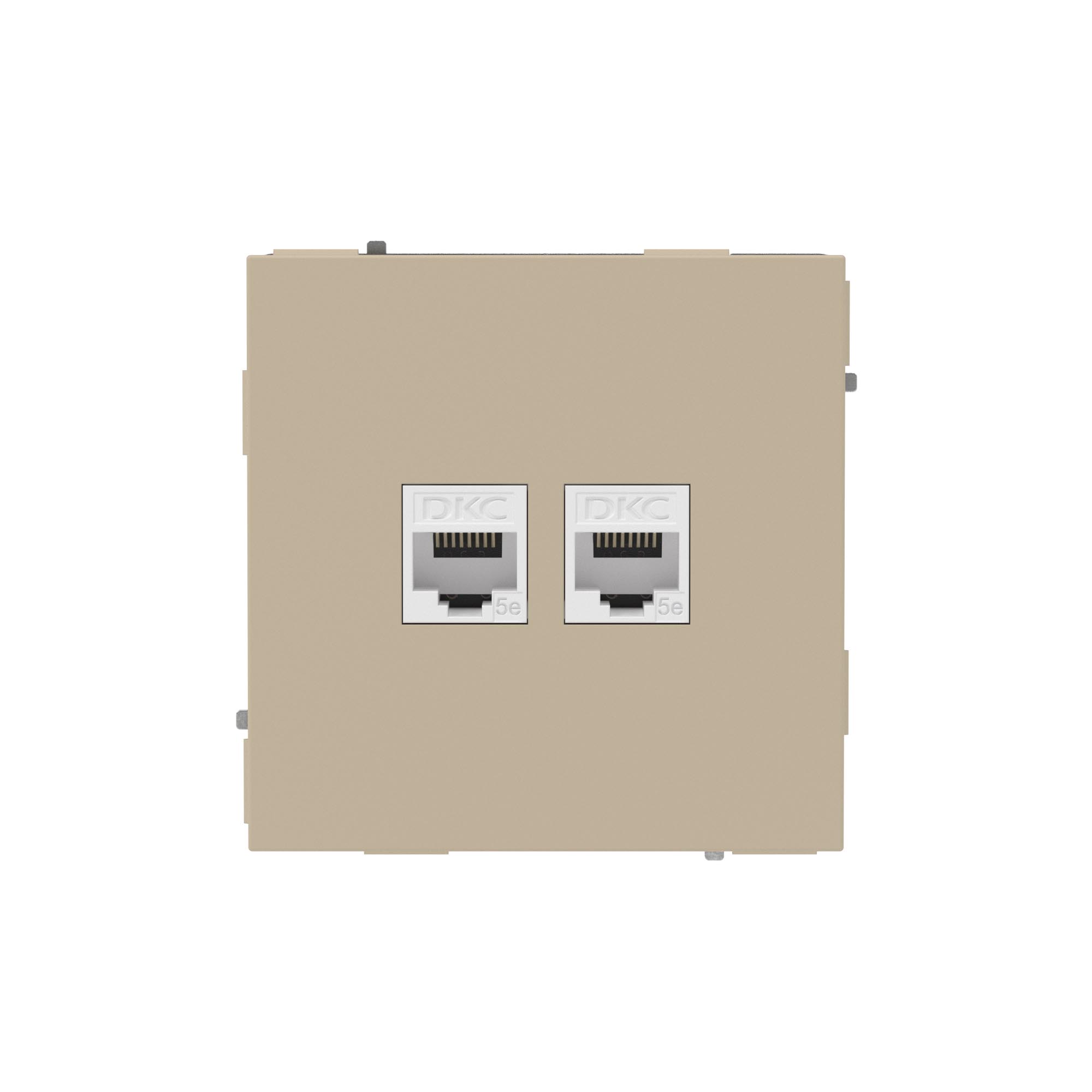 Компьютерные розетки Компьютерная розетка RJ-45 без шторки, кат.5е двойная, KANT, ванильный марципан DKC|ДКС