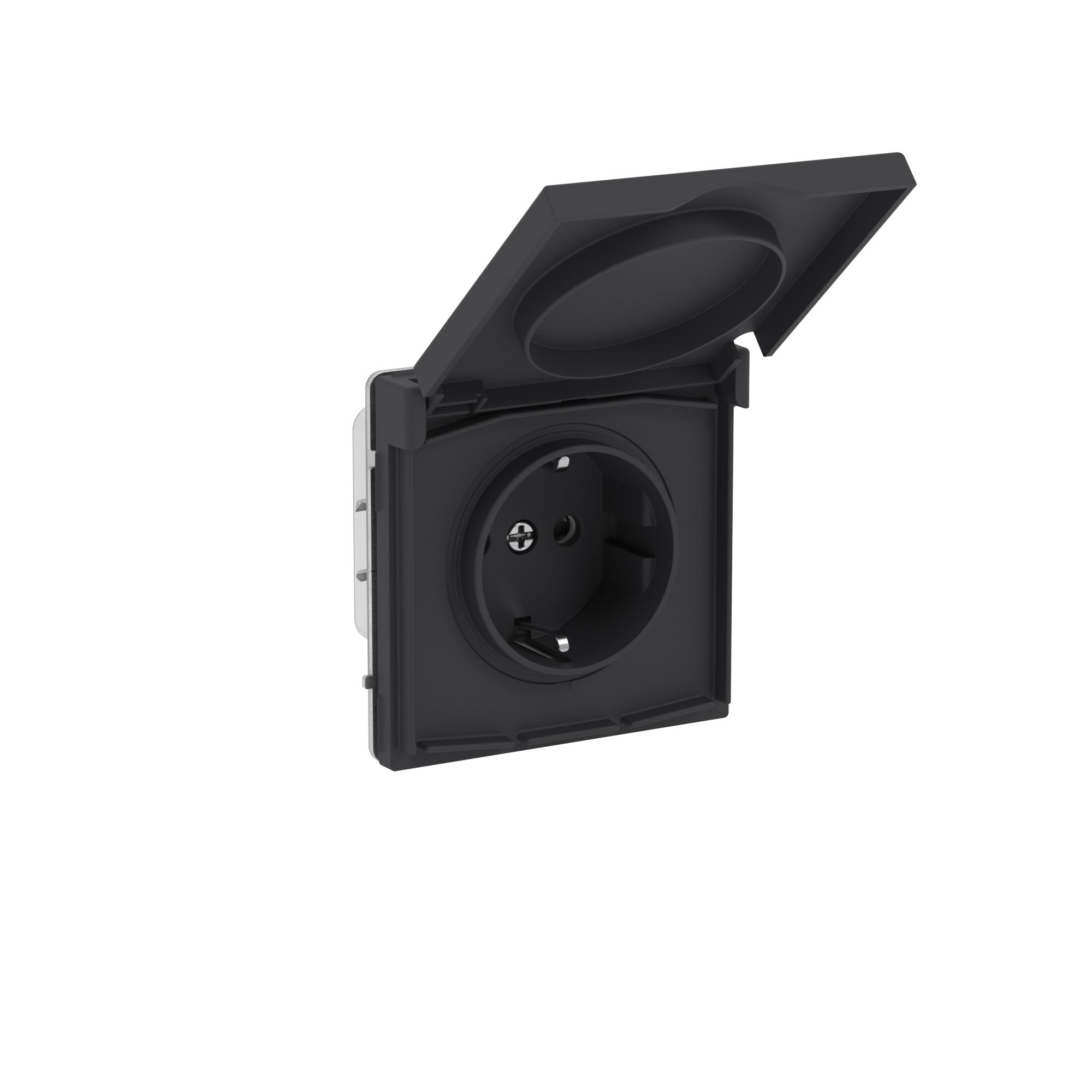 Розетка силовая, 2P+E, с з/ш, с крышкой, IP44, KANT, черный уголь