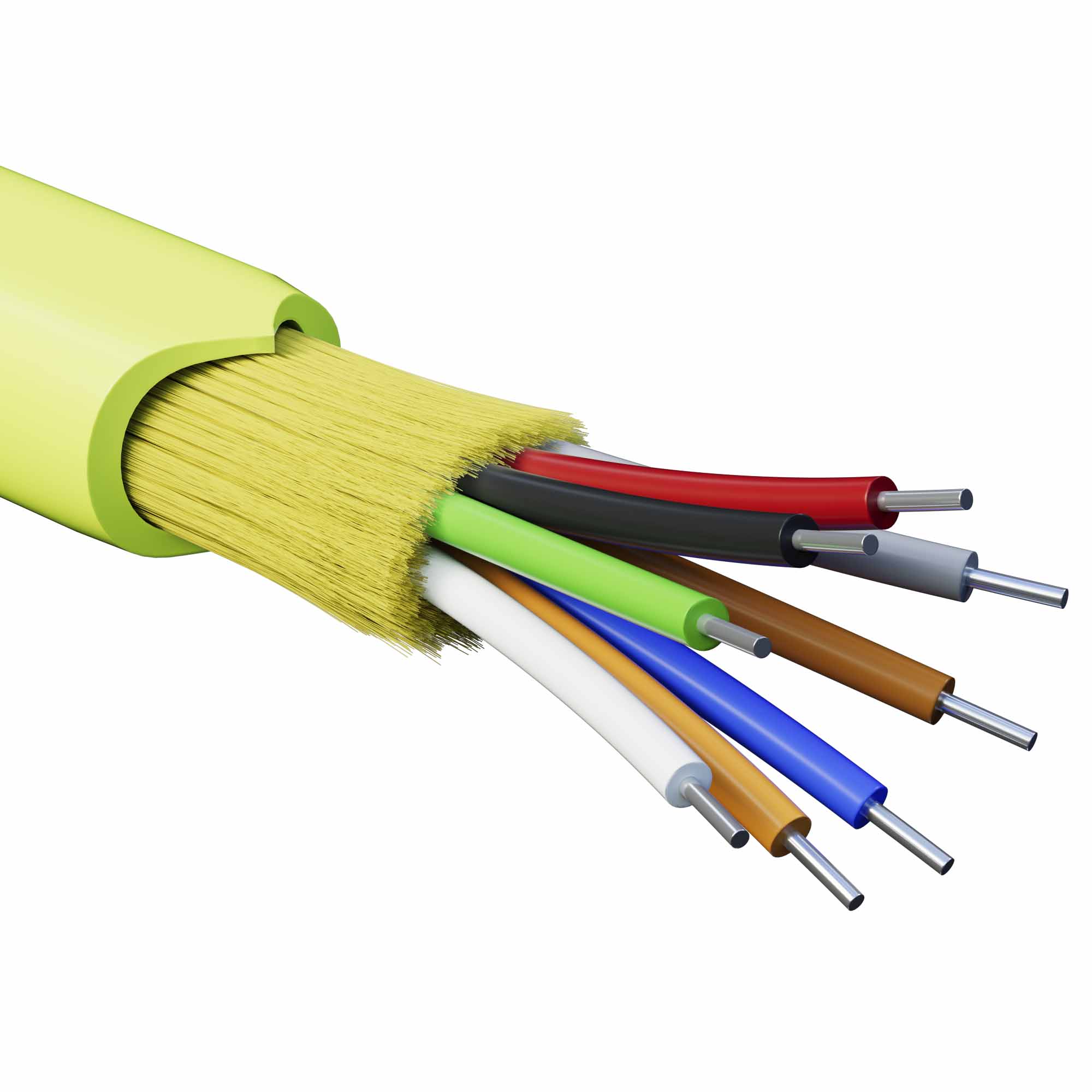 Кабели для внутренней прокладки с волокнами ОМ5 Кабель волоконно-оптический, распределительный, арамидные упрочняющие нити, для внутренней прокладки, нг(А)-HF, 8 ОВ, категория OM5 (G.651.1) плотный буфер, 0,4 кН, барабан 500 м DKC|ДКС