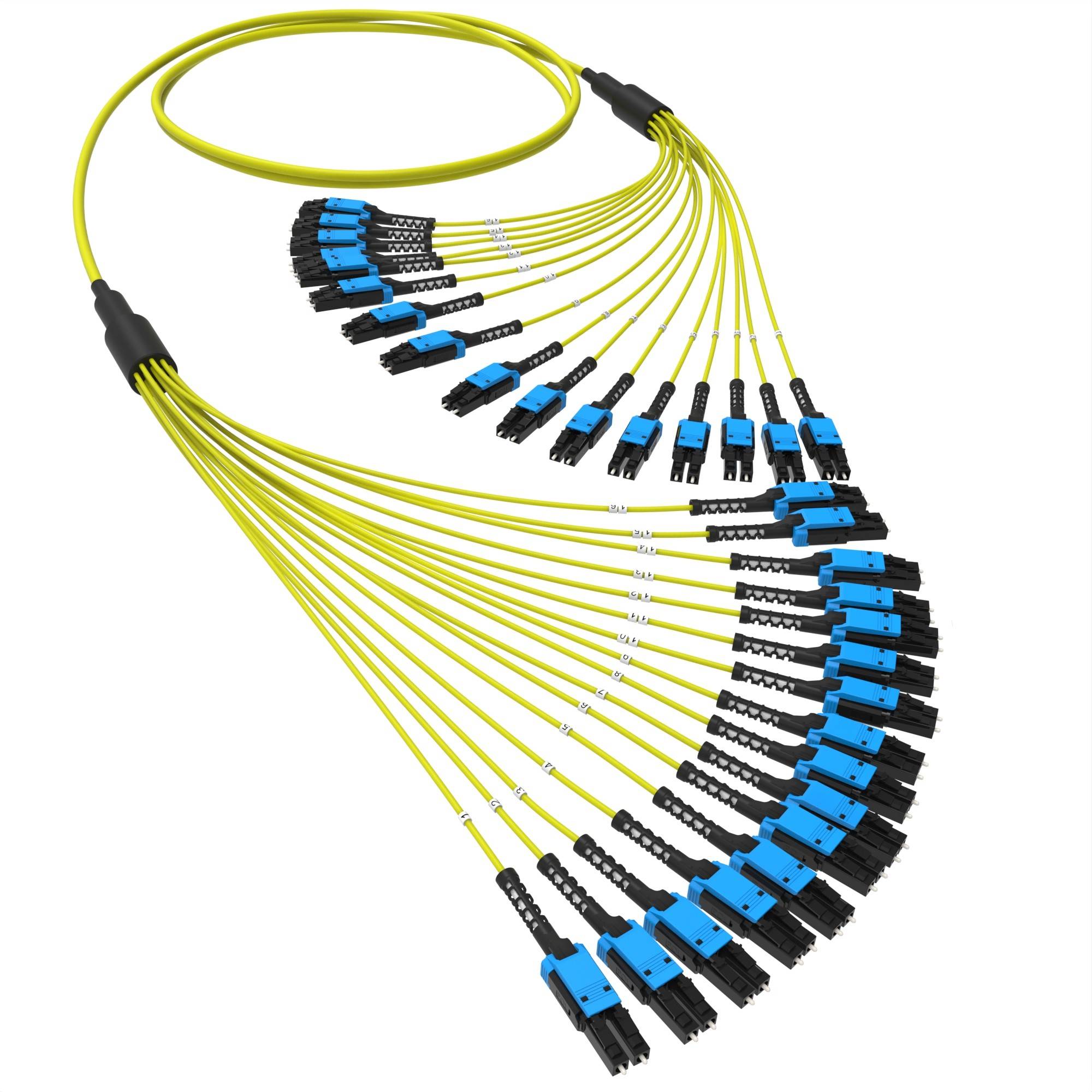 Оптическая разветвительная сборка 32 ОВ, 9/125 OS2, 16xLC-UPC двухволоконный (Duplex) Uniboot/16xLC-UPC двухволоконный (Duplex) Uniboot, тип полярности - прямая (Tx-->Rx), 20 м