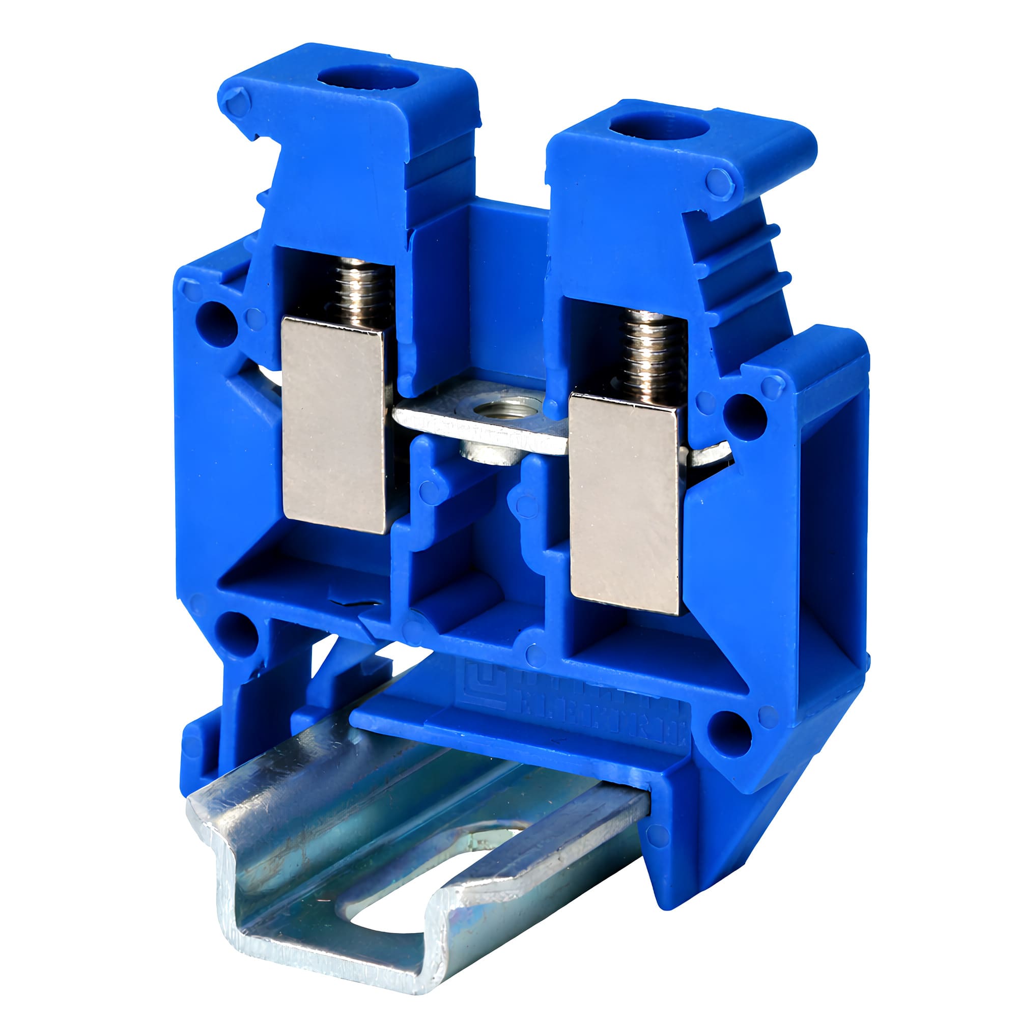 Мини-клемма проходная, винтовой зажим, 2 точки подключения, 4 кв.мм, синяя