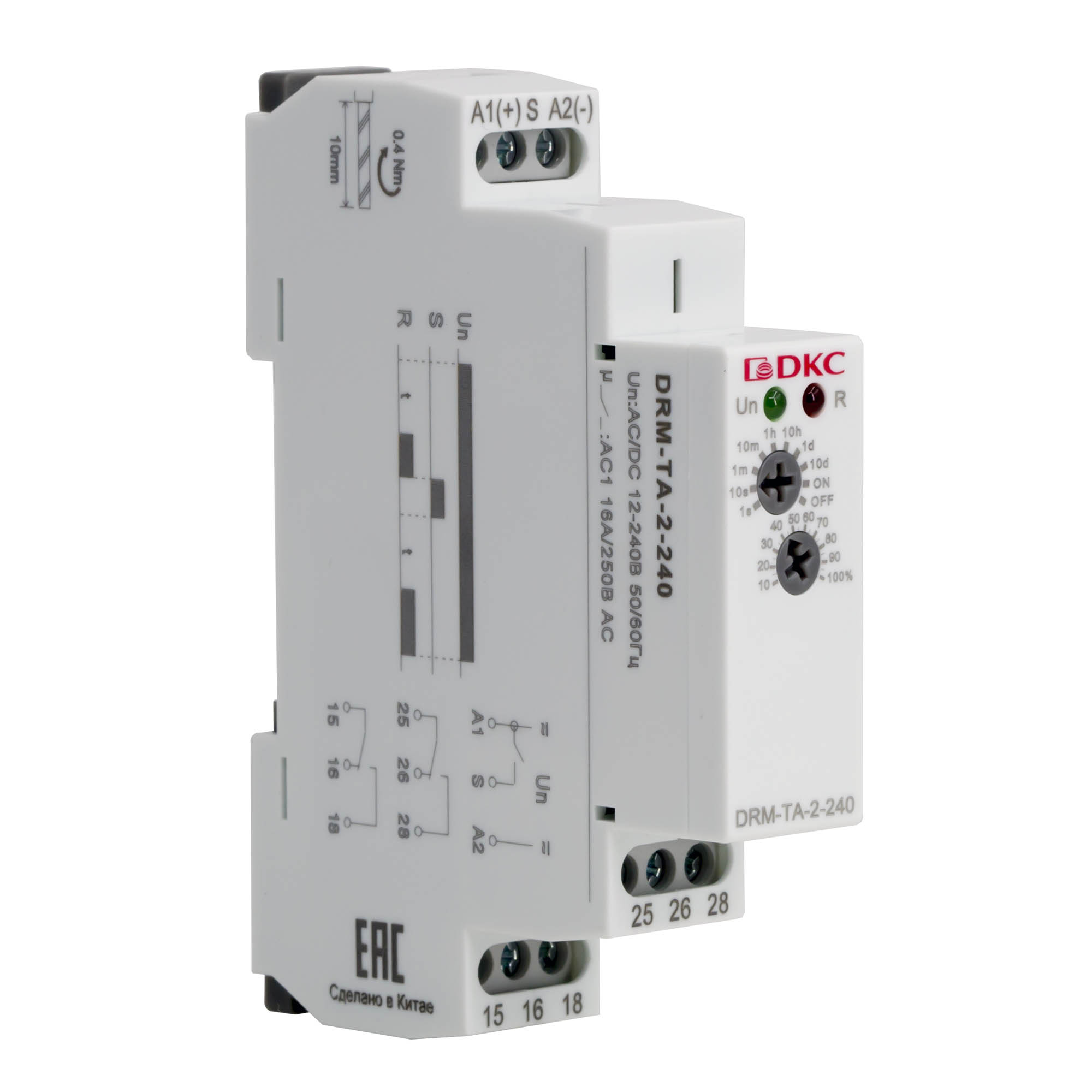 Реле времени, задержка включения, конфигурация контакта 2CO, AС/DC 12-240В