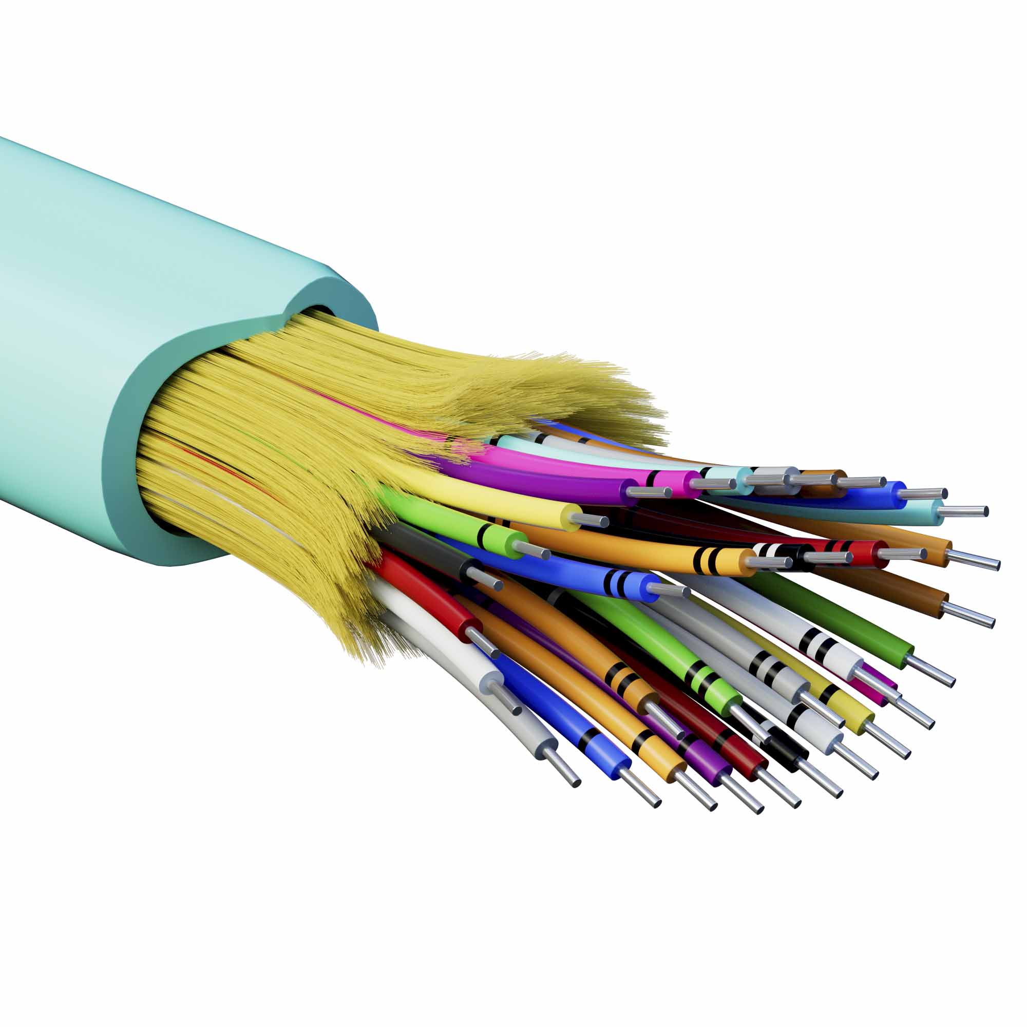 Кабели для внутренней прокладки с волокнами ОМ3 Кабель волоконно-оптический, распределительный, арамидные упрочняющие нити, для внутренней прокладки, нг(А)-HF, 32 ОВ, категория OM3 (G.651.1) плотный буфер, 0,4 кН, барабан 2000 м DKC|ДКС