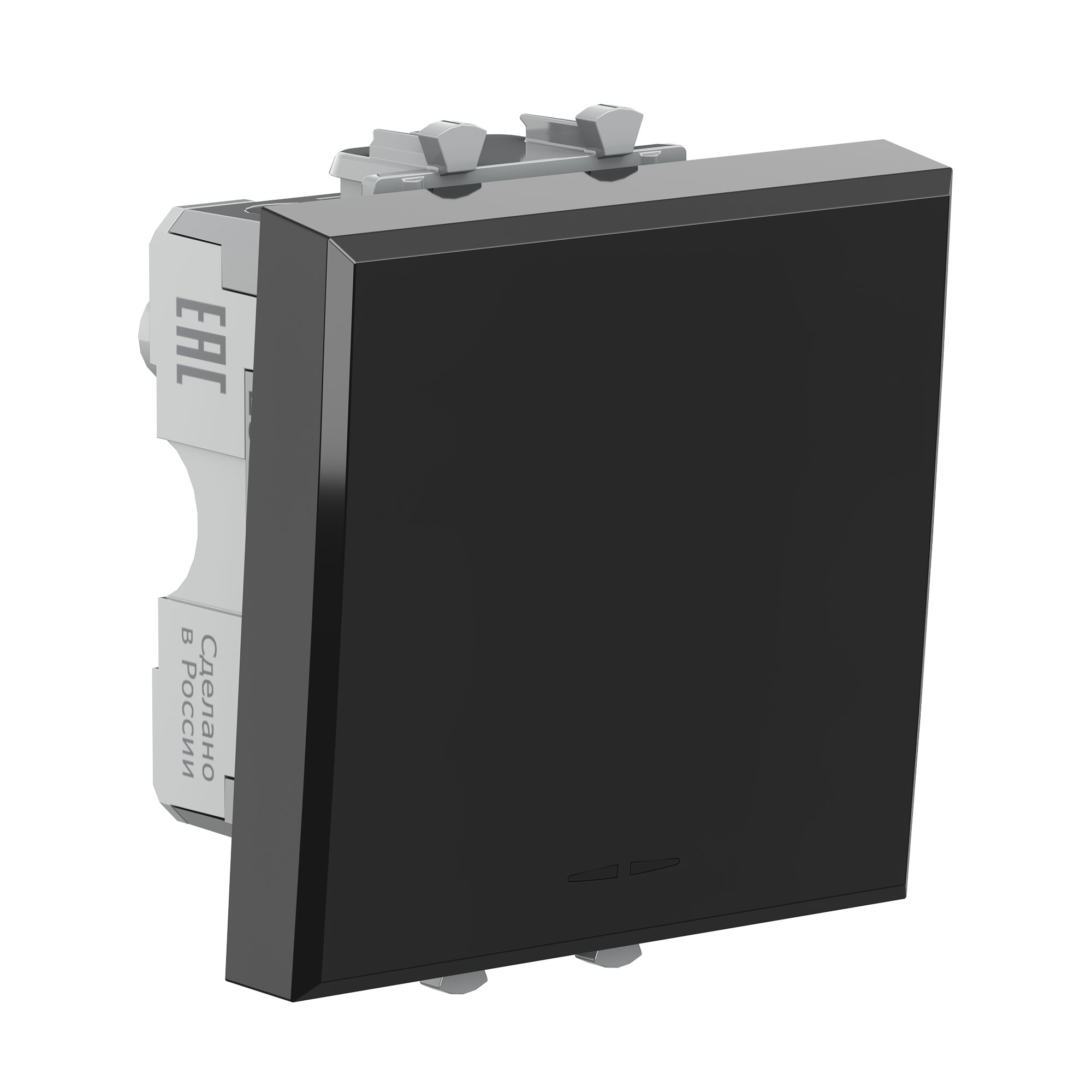 Выключатель одноклавишный модульный, Avanti, черный квадрат, 2 модуля