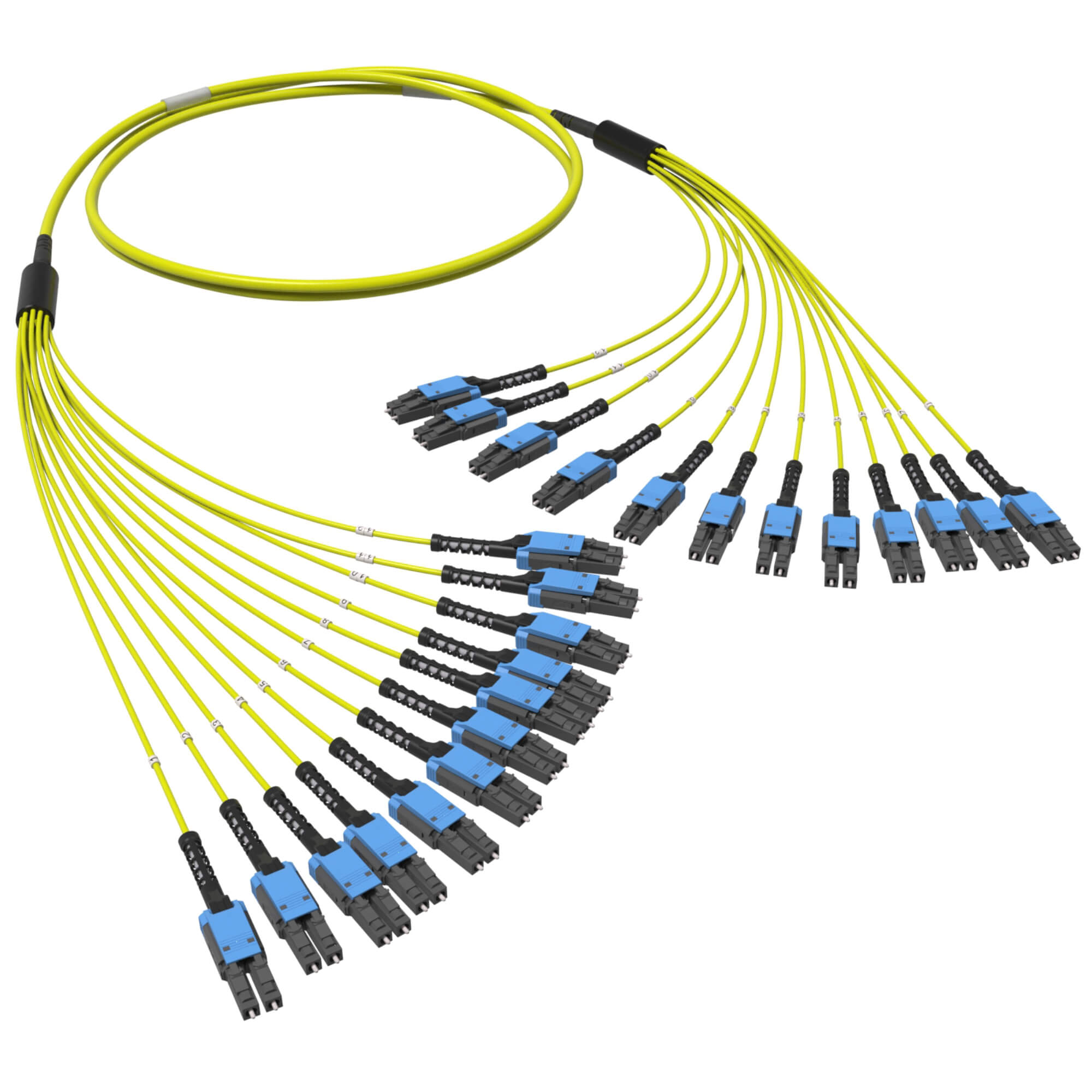 Оптическая разветвительная сборка 24ОВ 9/125 OS2, 12хLC-UPC двухволоконный (Duplex) Uniboot/12хLC-UPC двухволоконный (Duplex) Uniboot, 30м