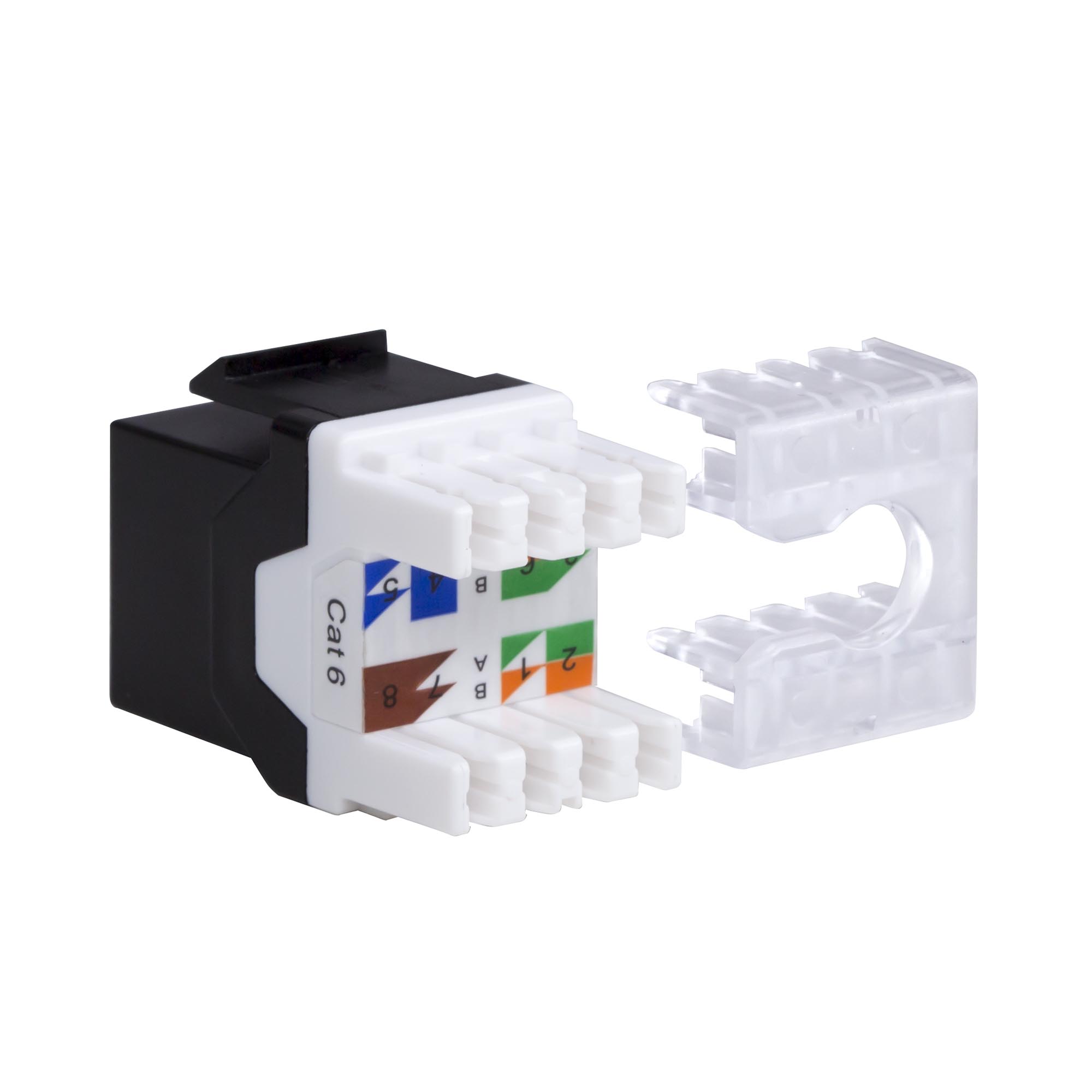 Модуль Кейстоун (Keystone) RJ45 CAT 6 с пылезащитной шторкой, неэкранированный (UTP), 90/180 градусов, черный