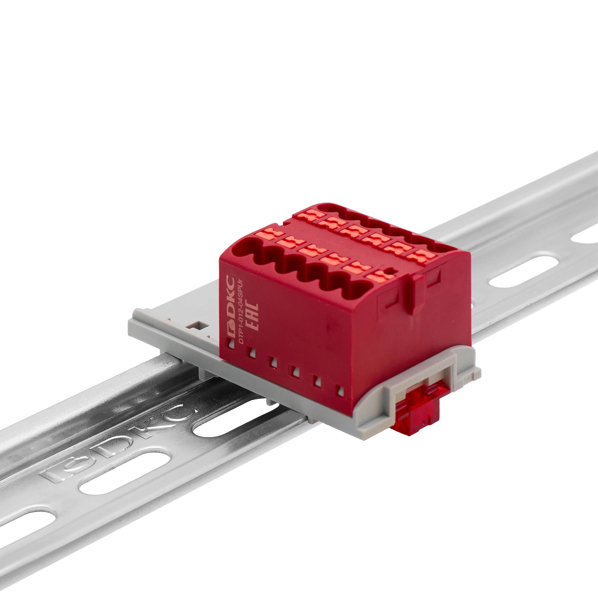 Блок распределительный с верт. адаптером на рейки шириной 15/35мм, зажим push-in, 12 точек подключения 2,5 кв.мм, красный