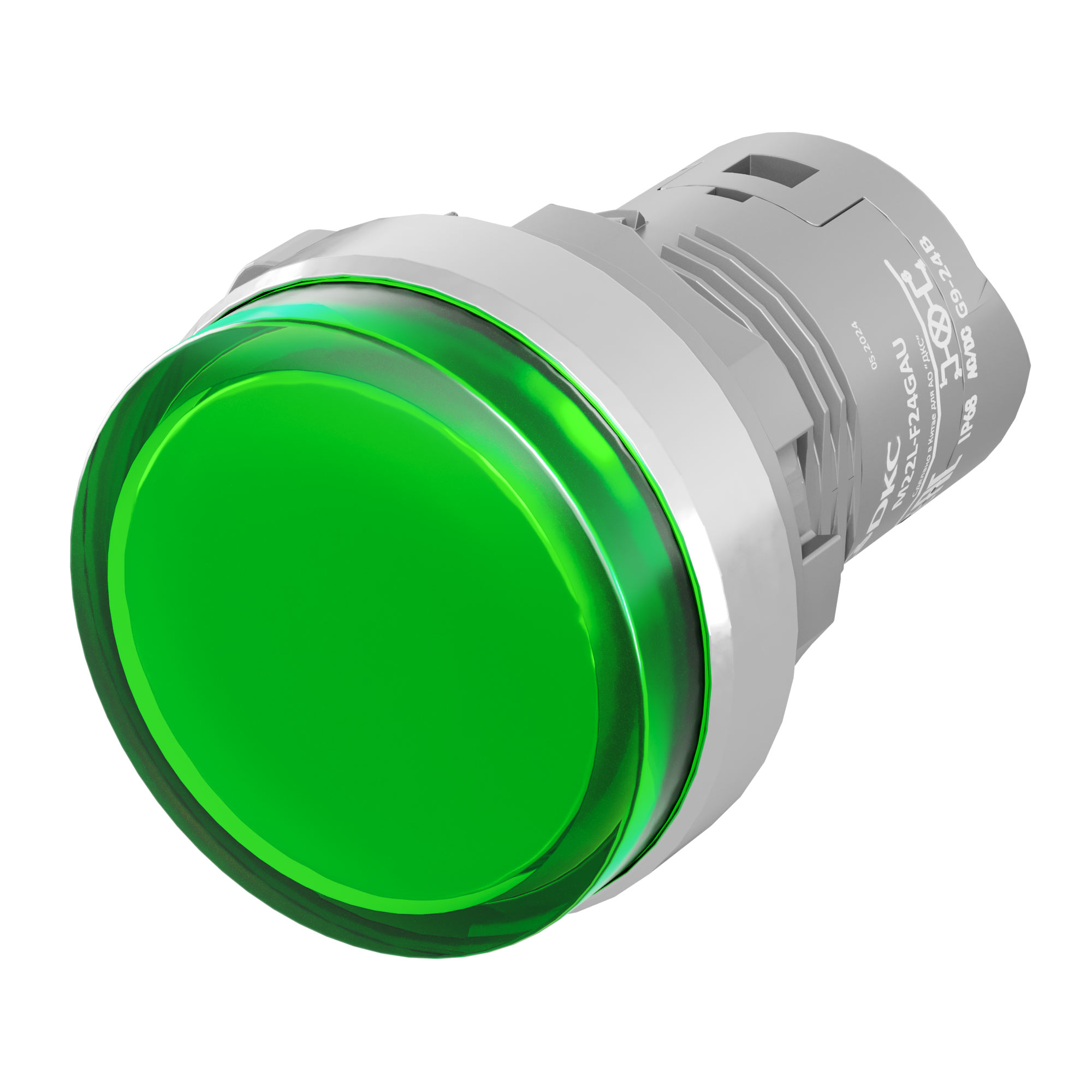 Сигнальная лампа со встроенным диодом 9-24В, зеленая, алюминиевое кольцо, зажим Push-In