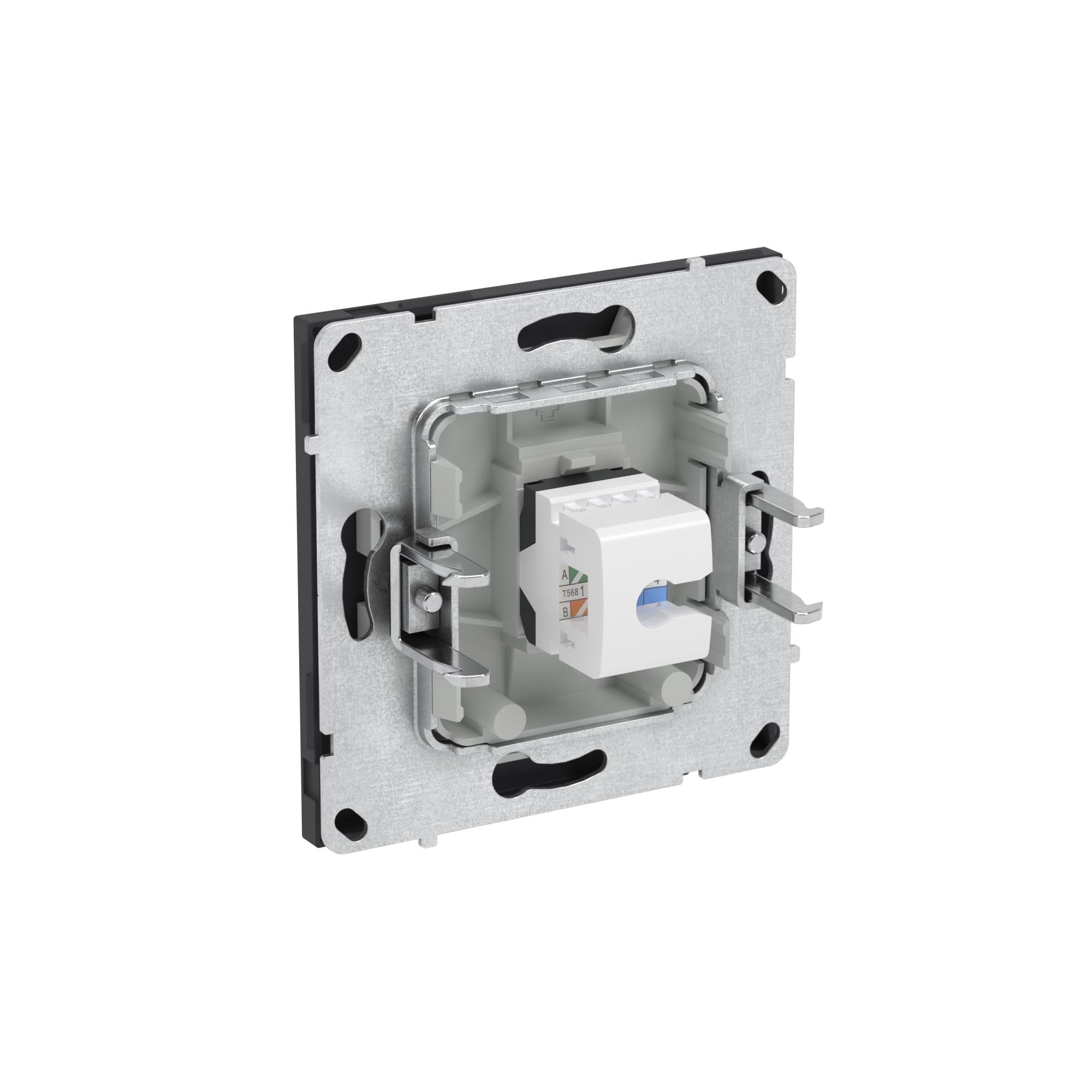 Компьютерная розетка RJ-45 без шторки, кат.6А одинарная,KANT, черный уголь