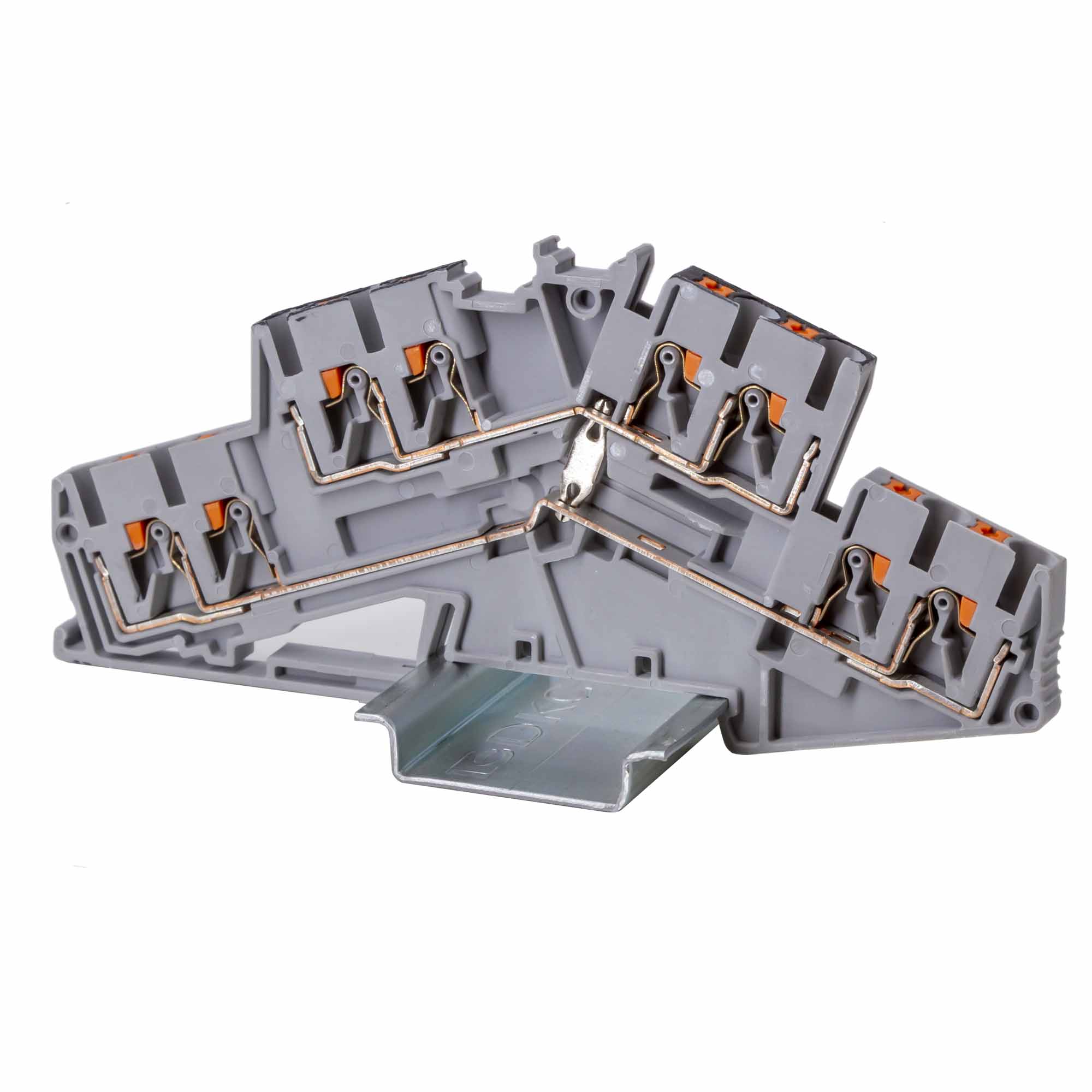 Клемма двухуровневая, зажим push-in, 8 точек подключения, уровни соединены перемычкой, 2.5 кв.мм, серая