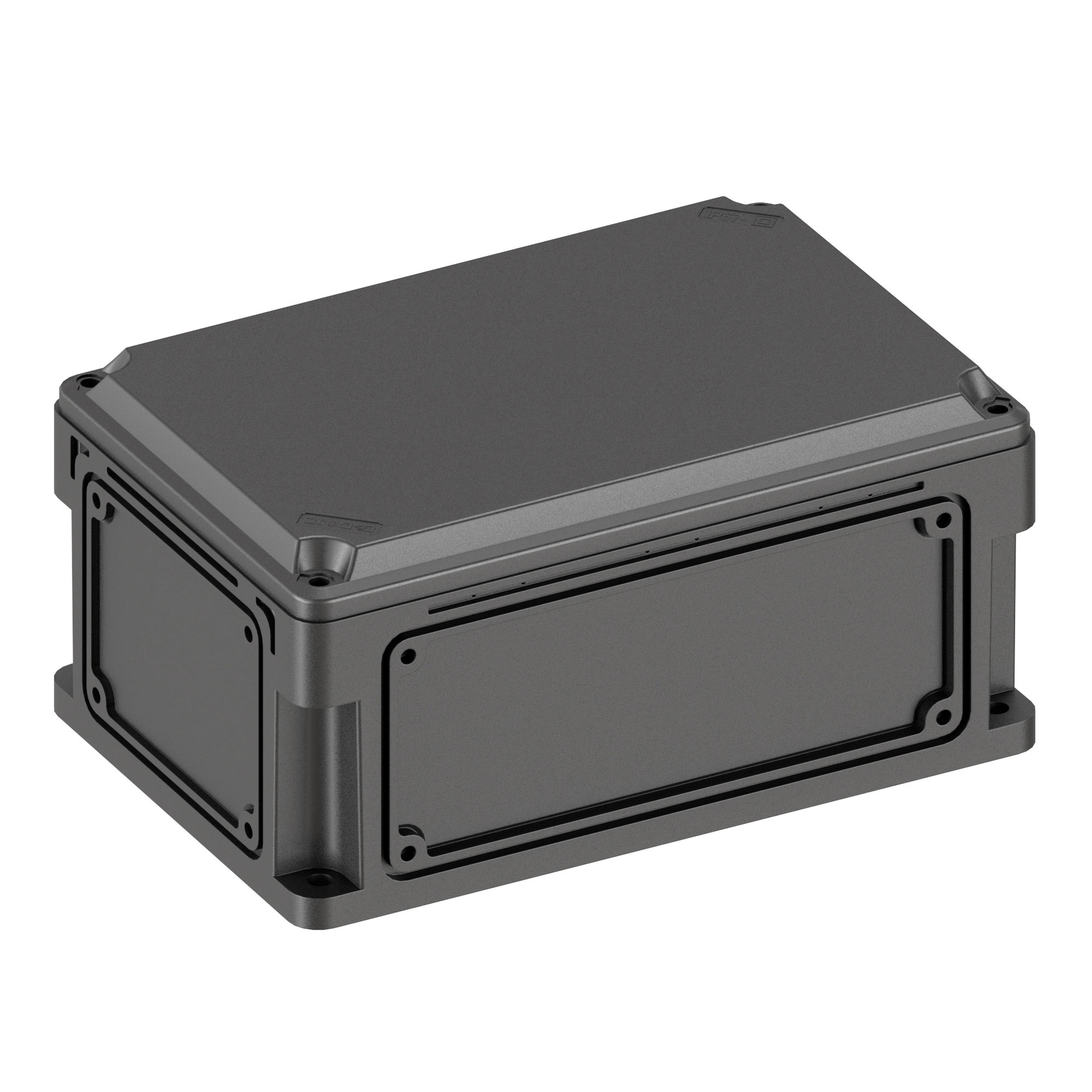 Корпуса из поликарбоната RAM box с непрозрачной крышкой Корпус RAM box без МП 300х200х146 мм, с фланцами, непрозрачная крышка высотой 21 мм, IP66/IP67, RAL9005 DKC|ДКС