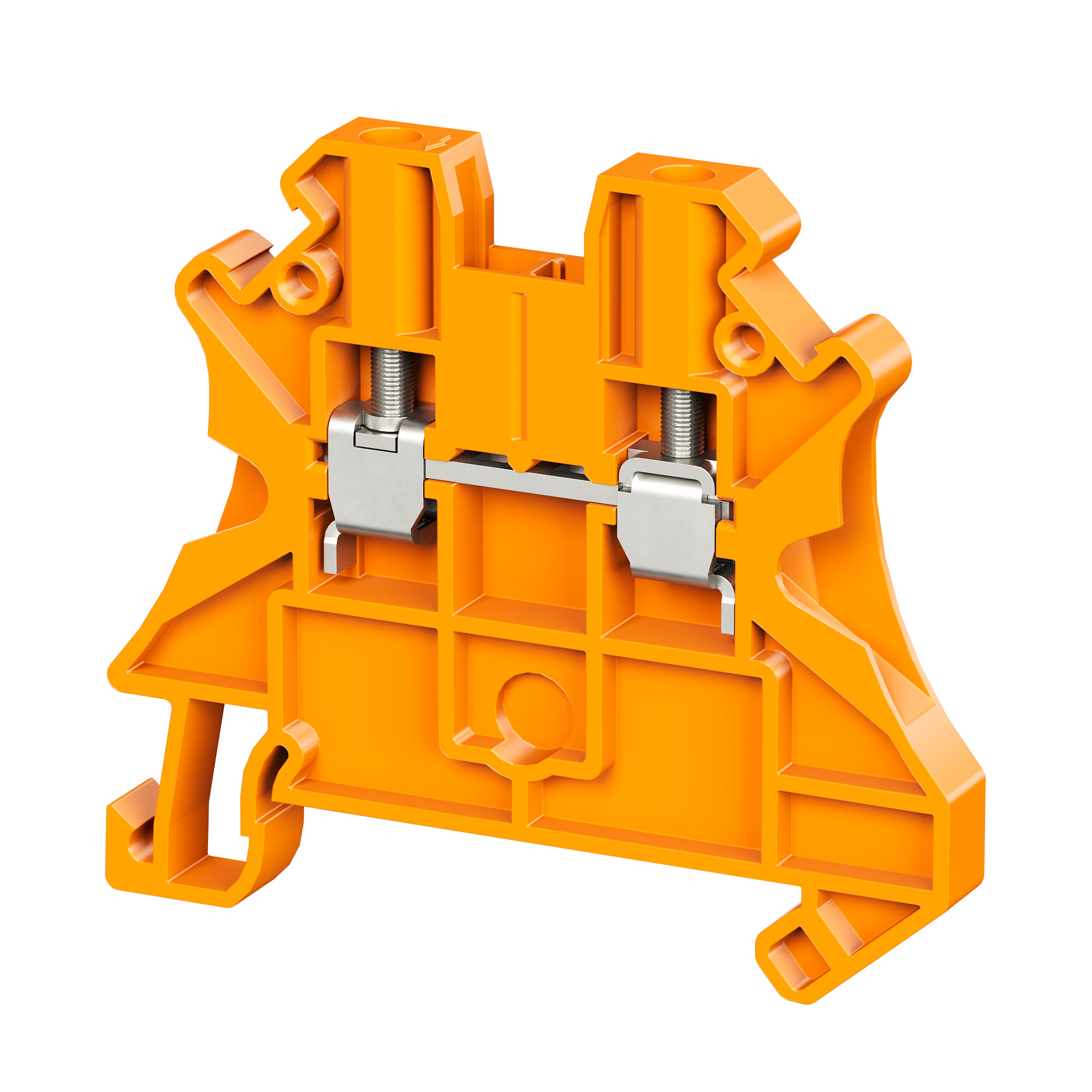 Клемма проходная, винтовой зажим, 2 точки подключения, 2.5 кв.мм, оранжевая