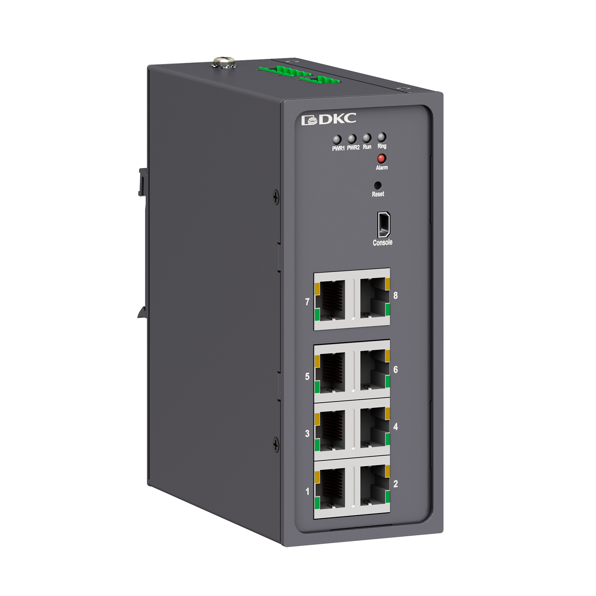 Промышленный управляемый коммутатор, 8×10/100Base-T(X) портов RJ45,консольный порт Mini USB, 24-48В DC (18-72В DC), с резервированием Промышленный управляемый коммутатор, 8×10/100Base-T(X) портов RJ45,консольный порт Mini USB, 24-48В DC (18-72В DC), с резервированием