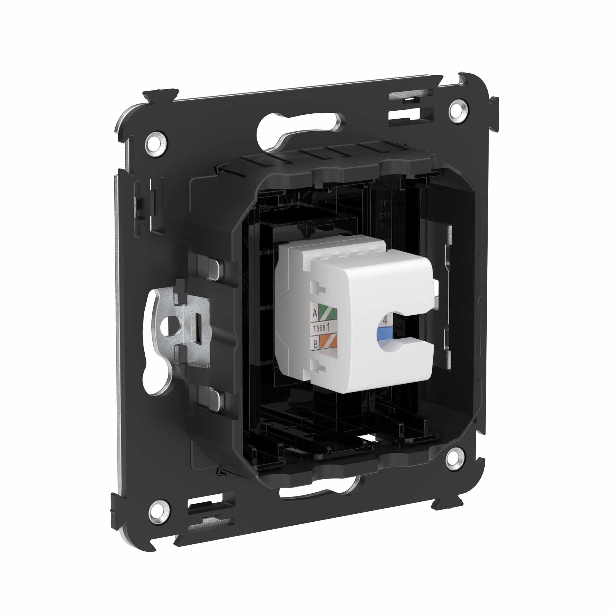 Телефонная розетка RJ-12 без шторки в стену одинарная, Avanti, черный квадрат