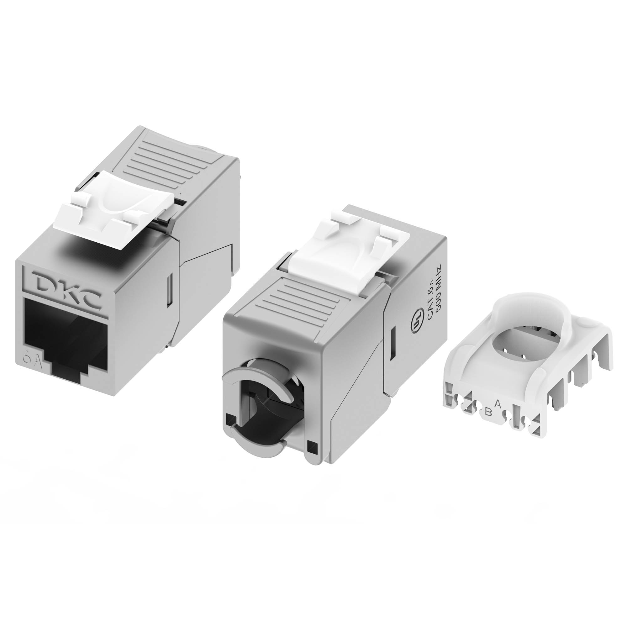 Keystone RJ45 CAT6A shielded Module, Toolless, 180 Degree, silver (compatible to RT)