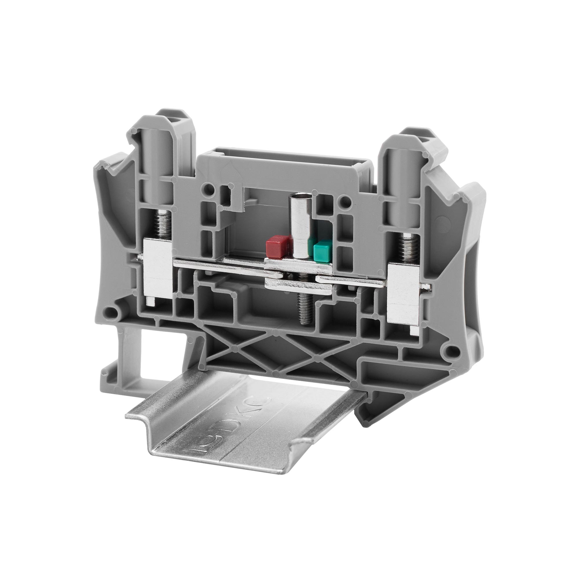 Клемма измерительная, для вставных изолированных перемычек, винтовой зажим, 2 точки подключения, 6 кв.мм, серая