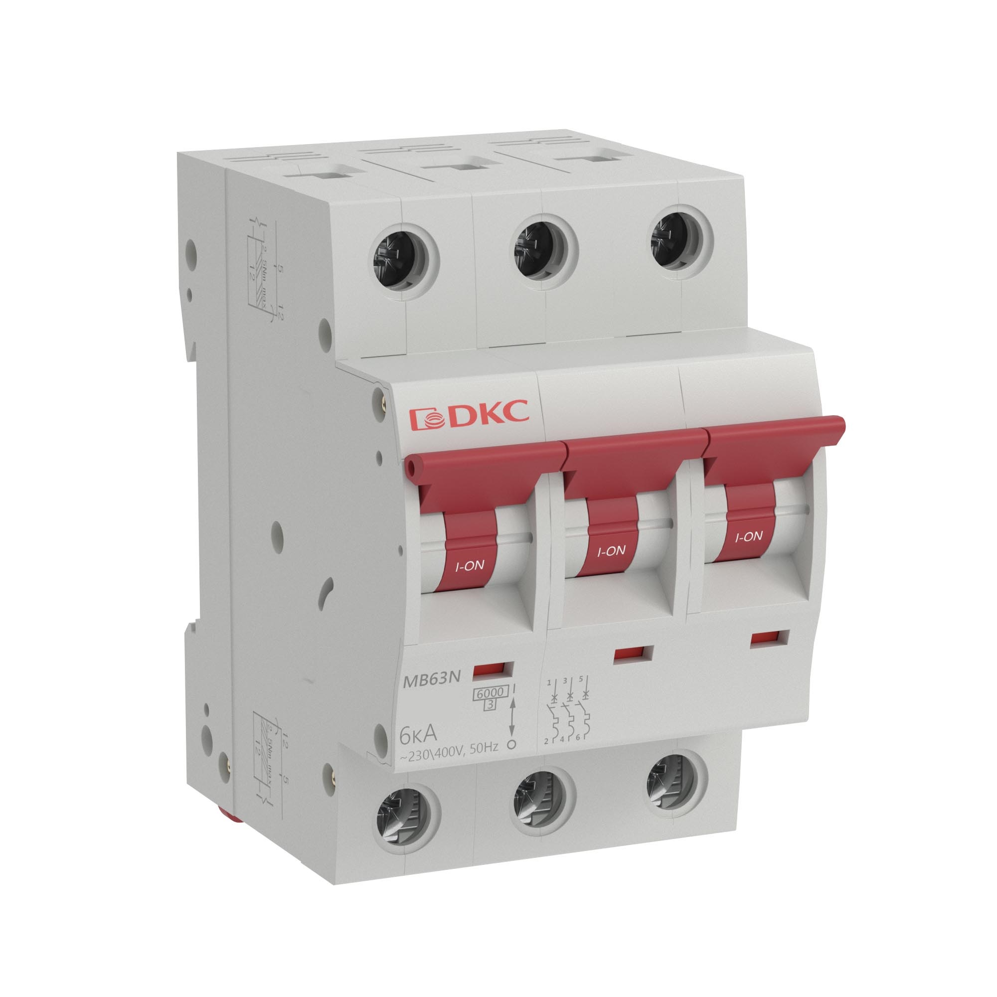 Модульный автоматический выключатель YON MB63, 3P, характеристика B, 2A, 6kA