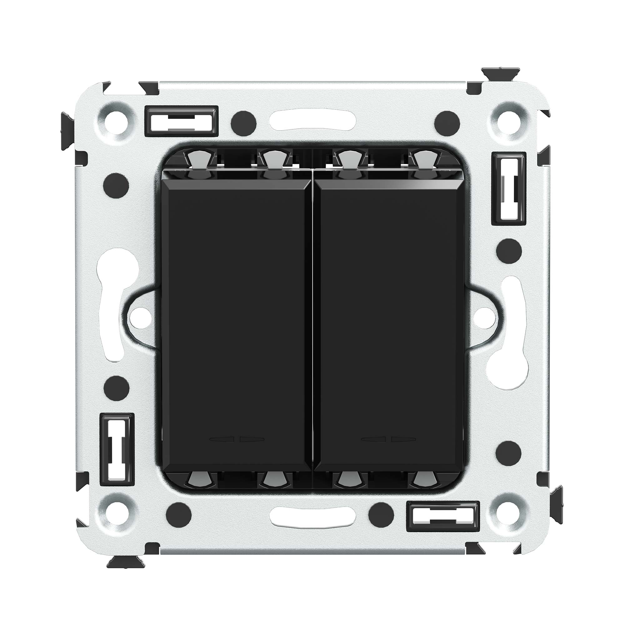 Выключатель двухклавишный в стену, Avanti, черный квадрат