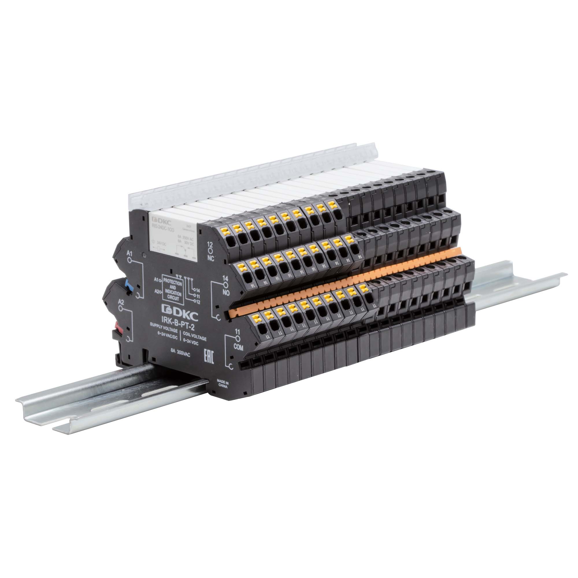 Реле интерфейсное, 1CO, ком. ток 6А, AgSnO₂, напряжение 230V AC/DC, RC-цепь, push-in клеммы.
