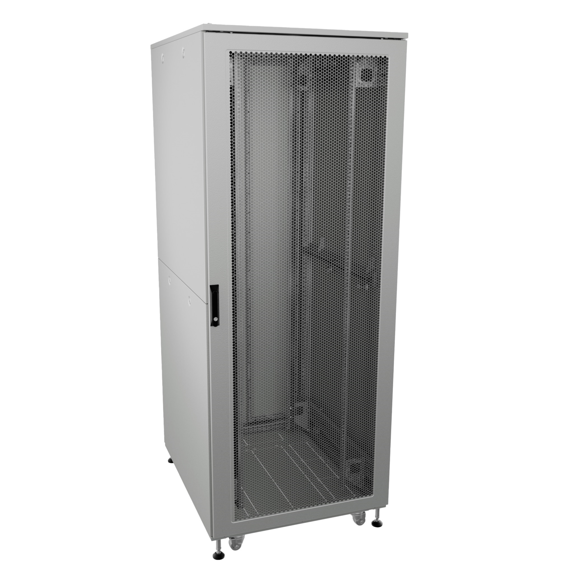 Шкаф напольный разобранный 19'' IT-CQE-N 47U 600x600мм, крыша с вырубкой, дверь перф. и перф., двойные боковые панели, серый RAL7035