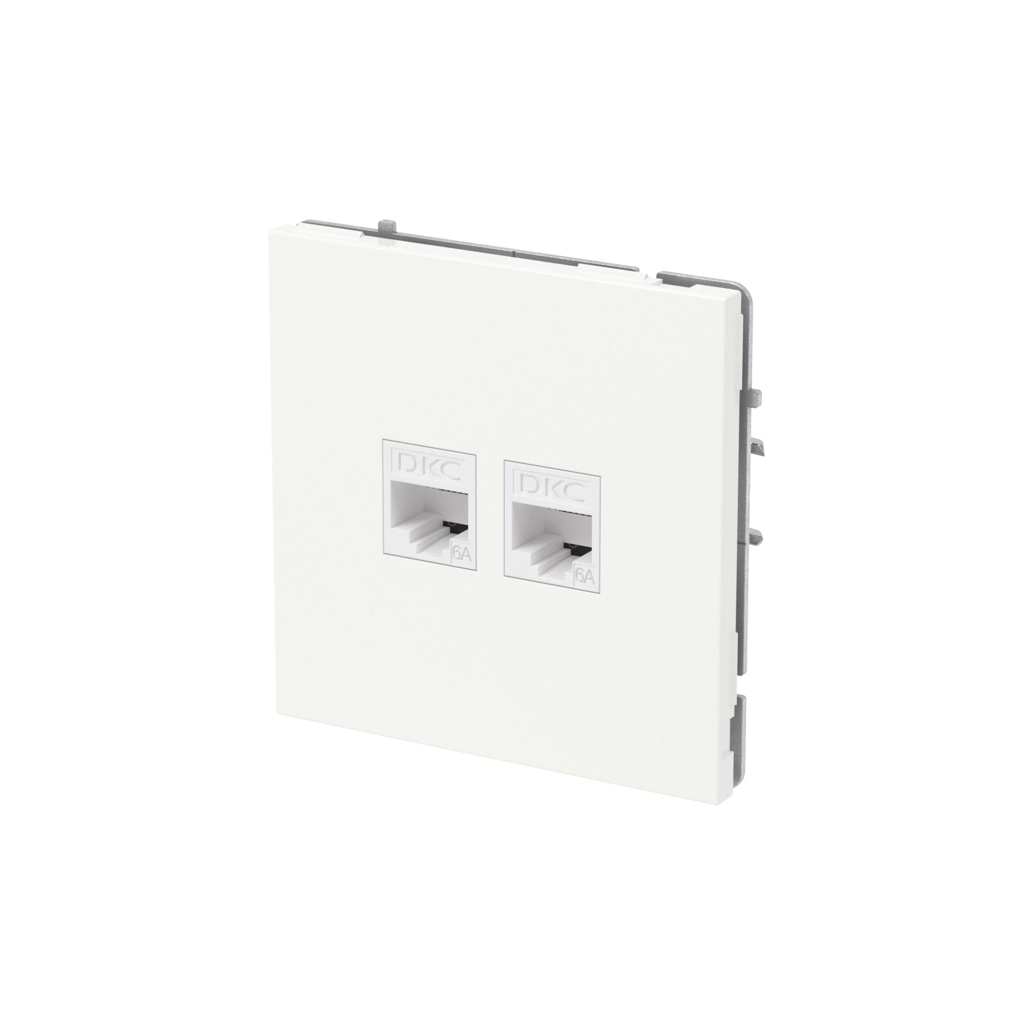 Компьютерная розетка RJ-45 без шторки, кат.6А двойная, KANT, белая магнолия