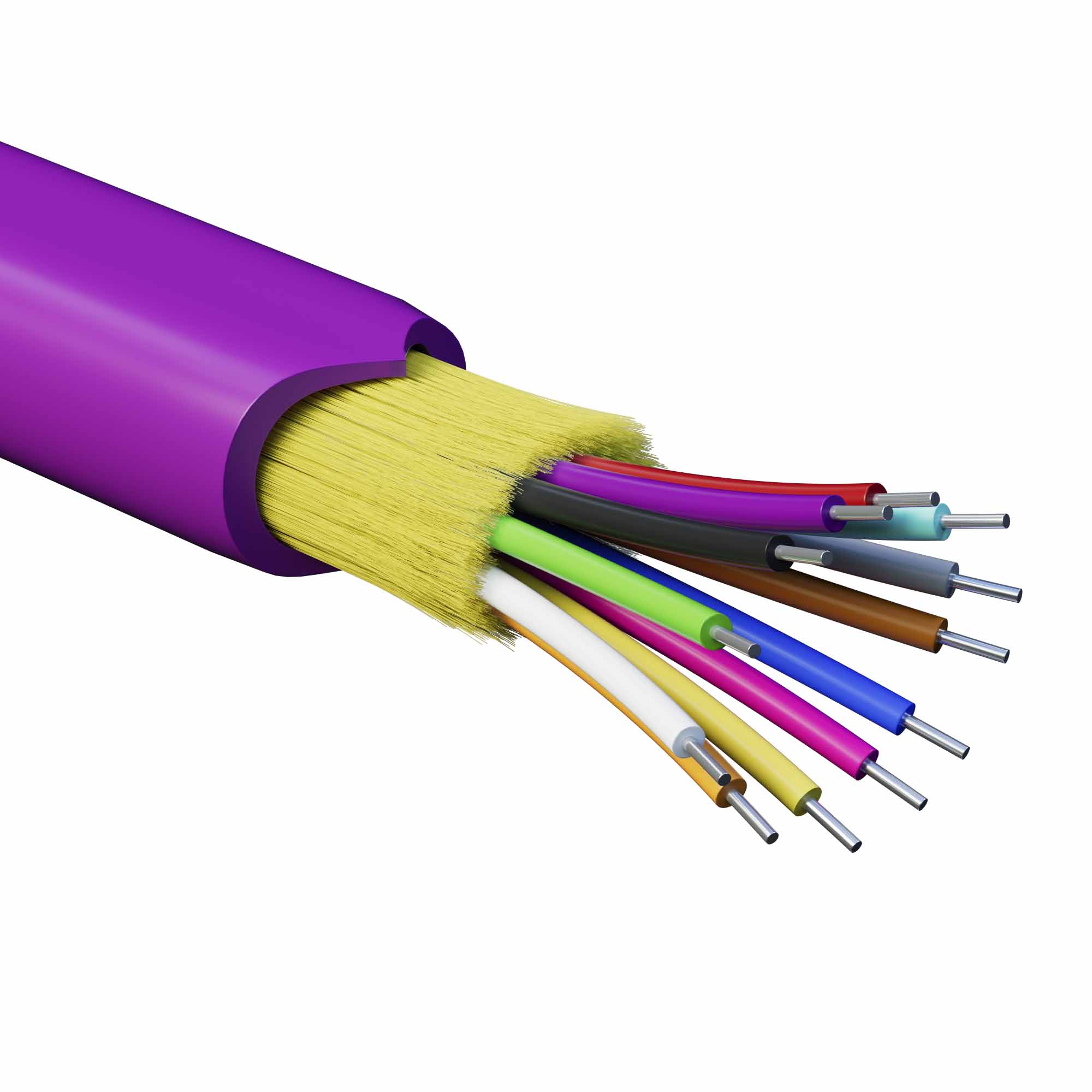 Кабель волоконно-оптический, распределительный, арамидные упрочняющие нити, для внутренней прокладки, нг(A)-HFLTx, 12 ОВ, категория OM4 (G.651.1) плотный буфер, 0,4 кН, барабан 500 м