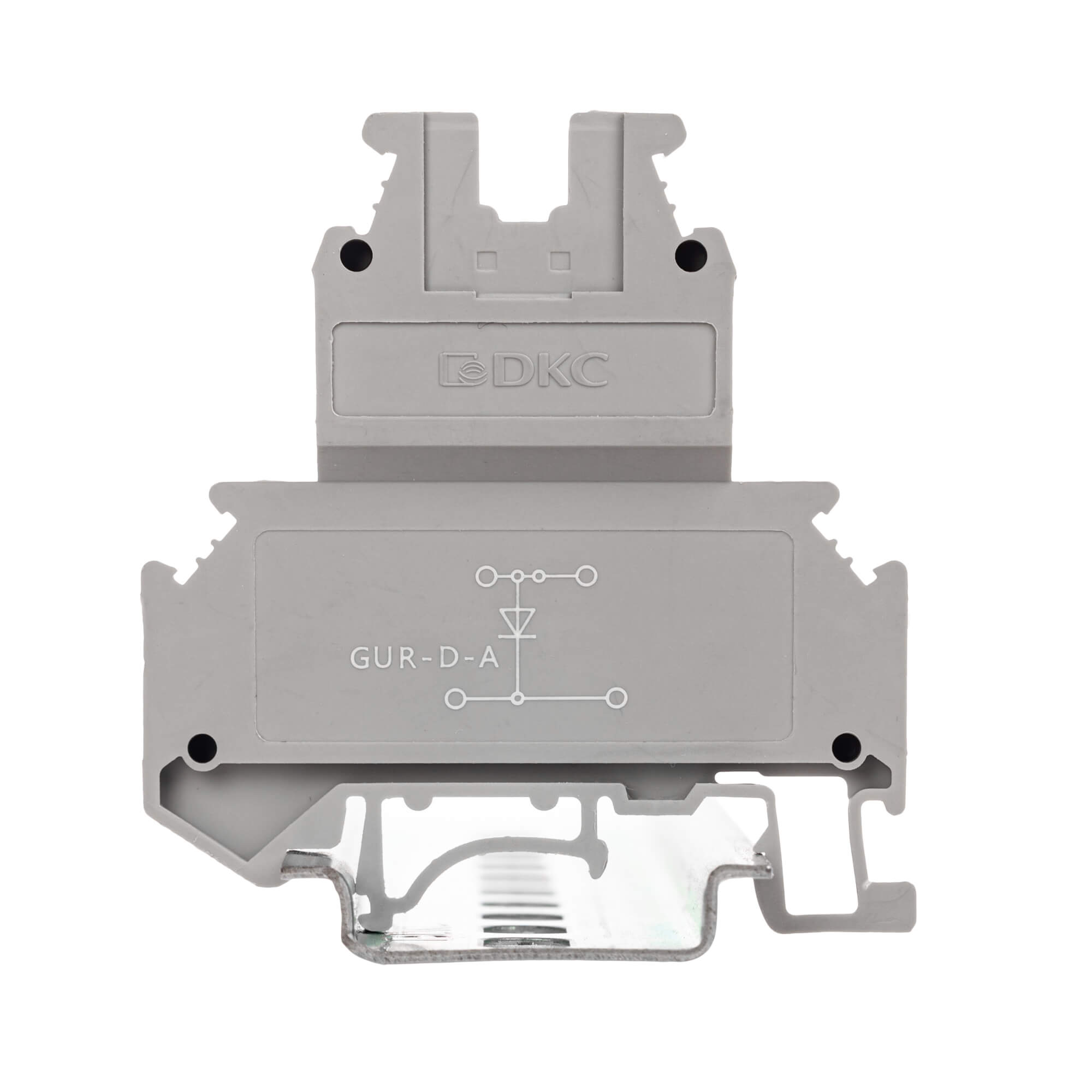 Клемма со встроенным диодом, двухуровневая, один диод между верхним инижним уровнем, катод соединен с нижним уровнем, винтовой зажим, 4 точкиподключения, 4 кв.мм, серая