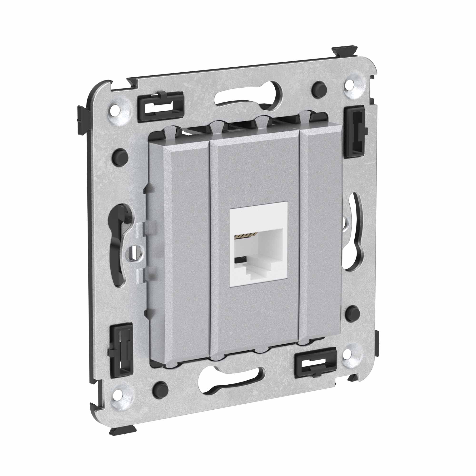 Телефонная розетка RJ-12 без шторки в стену одинарная, Avanti, закаленная сталь