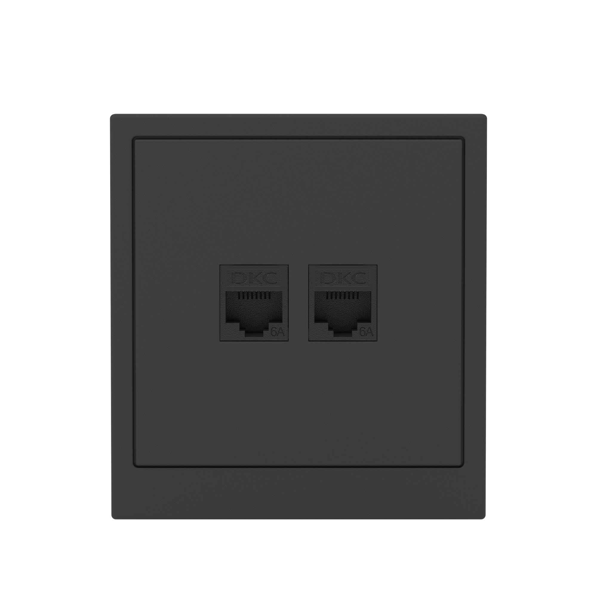 Компьютерная розетка RJ-45 без шторки, кат.6А двойная, KANT, черный уголь