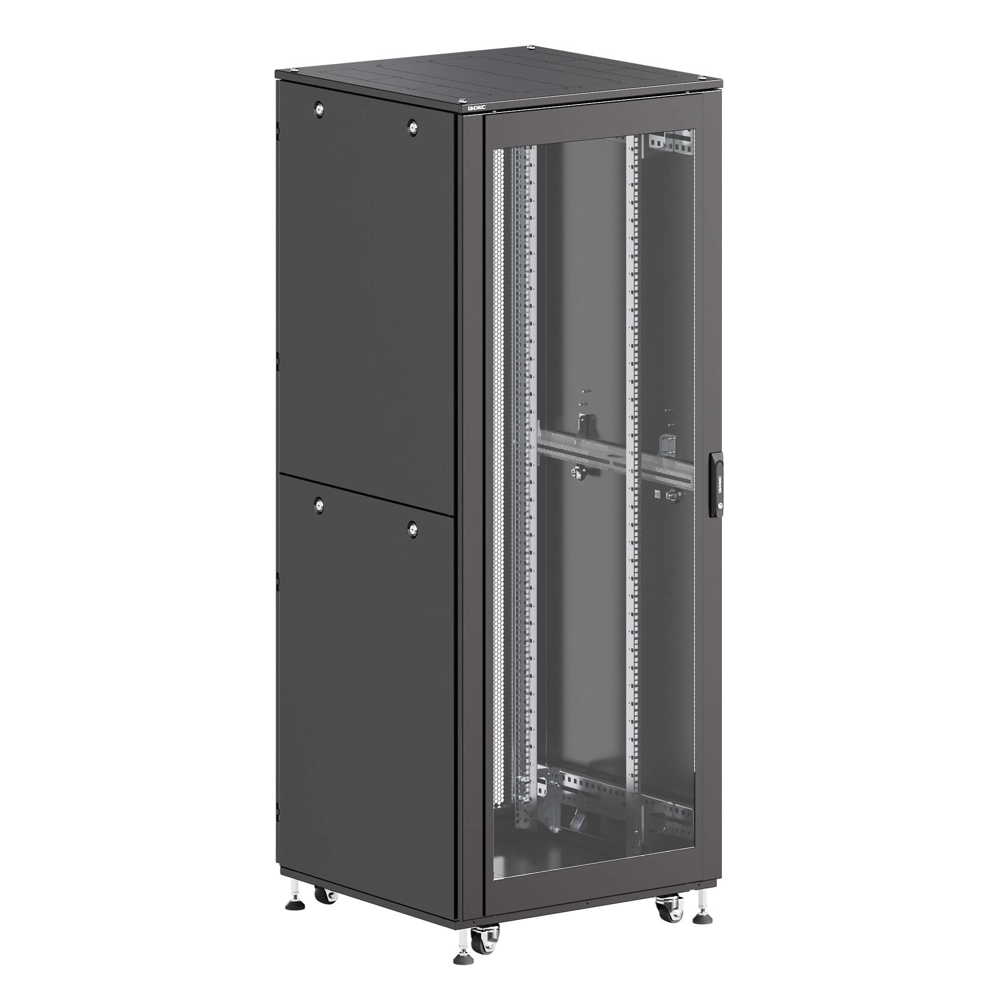 ИТ шкаф напольный 19'' 42U 600x600мм, крыша с вырубкой, дверь стекло и сплошная металл, двойные боковые панели, серый RAL7035