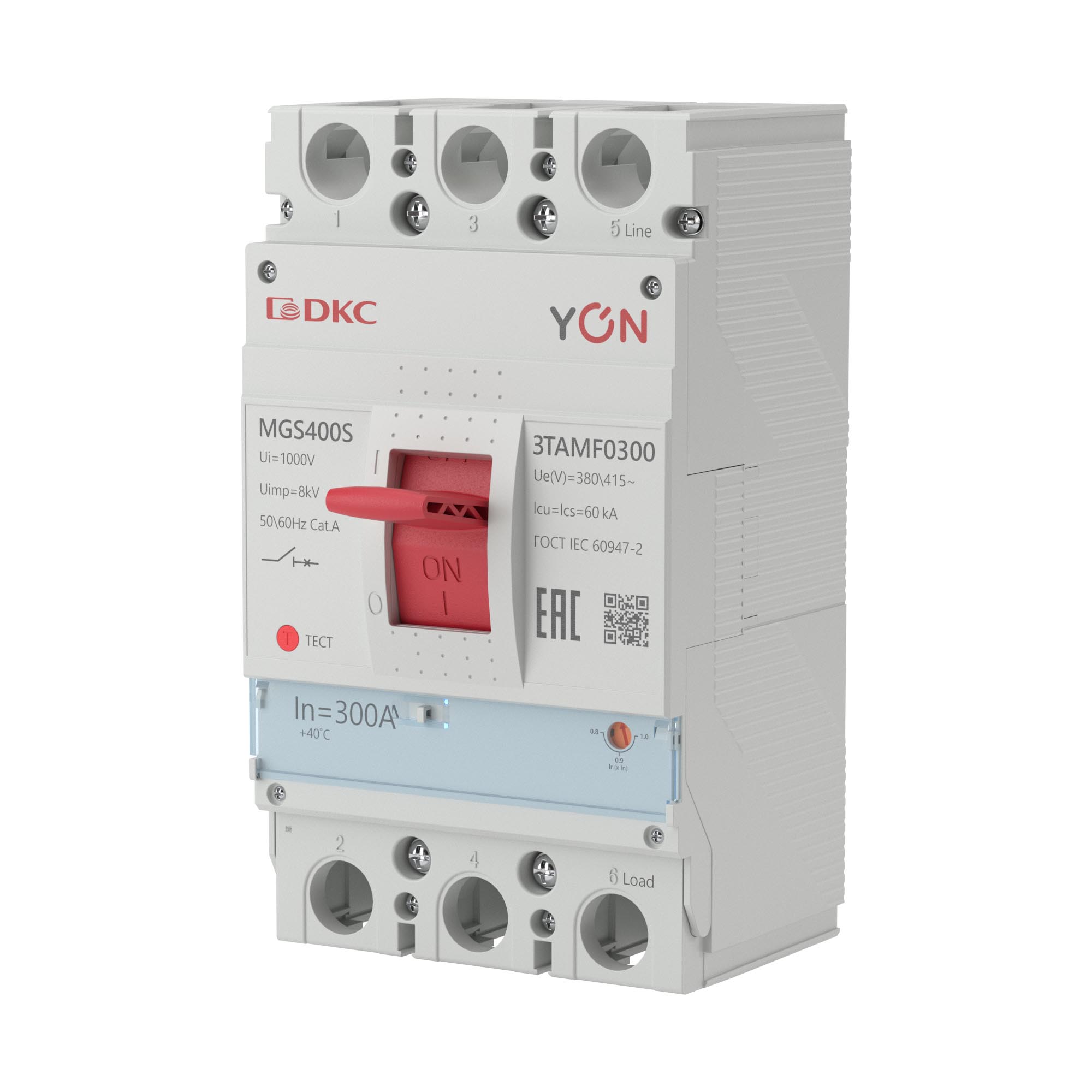 Molded case circuit breaker YON MGS, 300А, Icu=Ics=60кА, 3Р, thermal adjustable protection