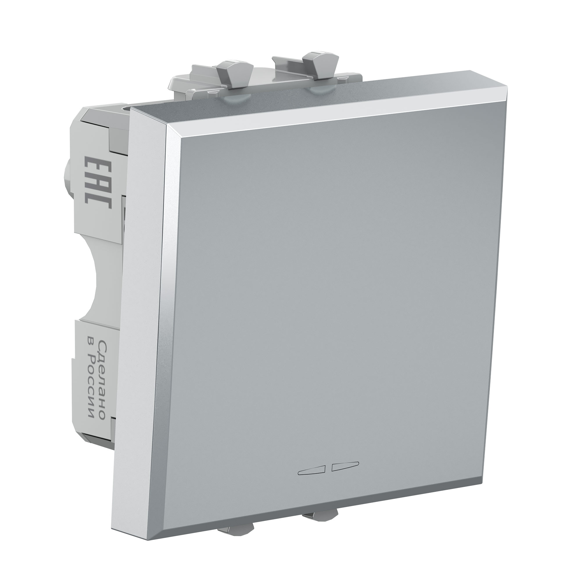 Выключатель одноклавишный модульный, Avanti, закаленная сталь, 2 модуля